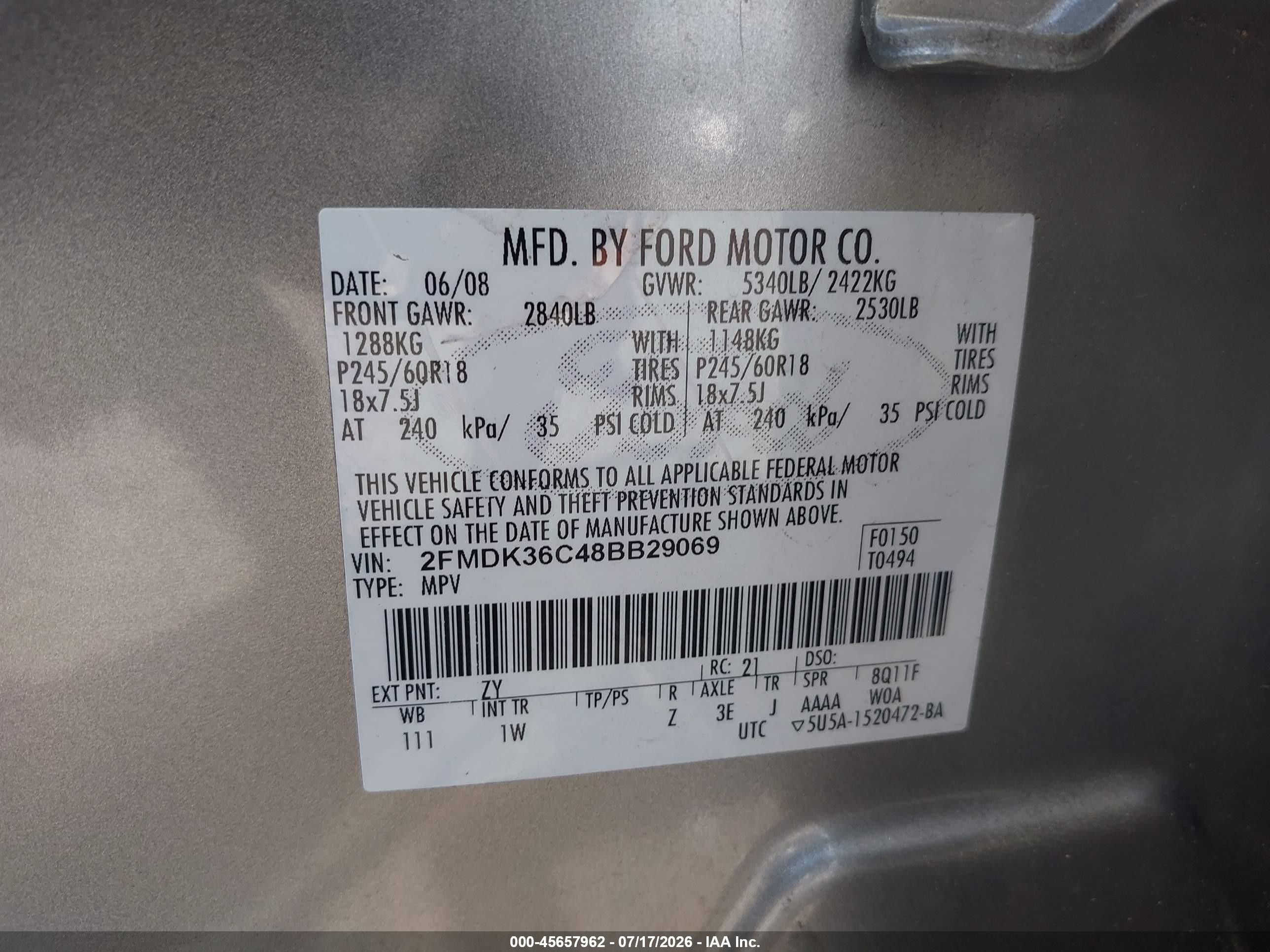 2008 Ford Edge Se Gray vin: 2FMDK36C48BB29069