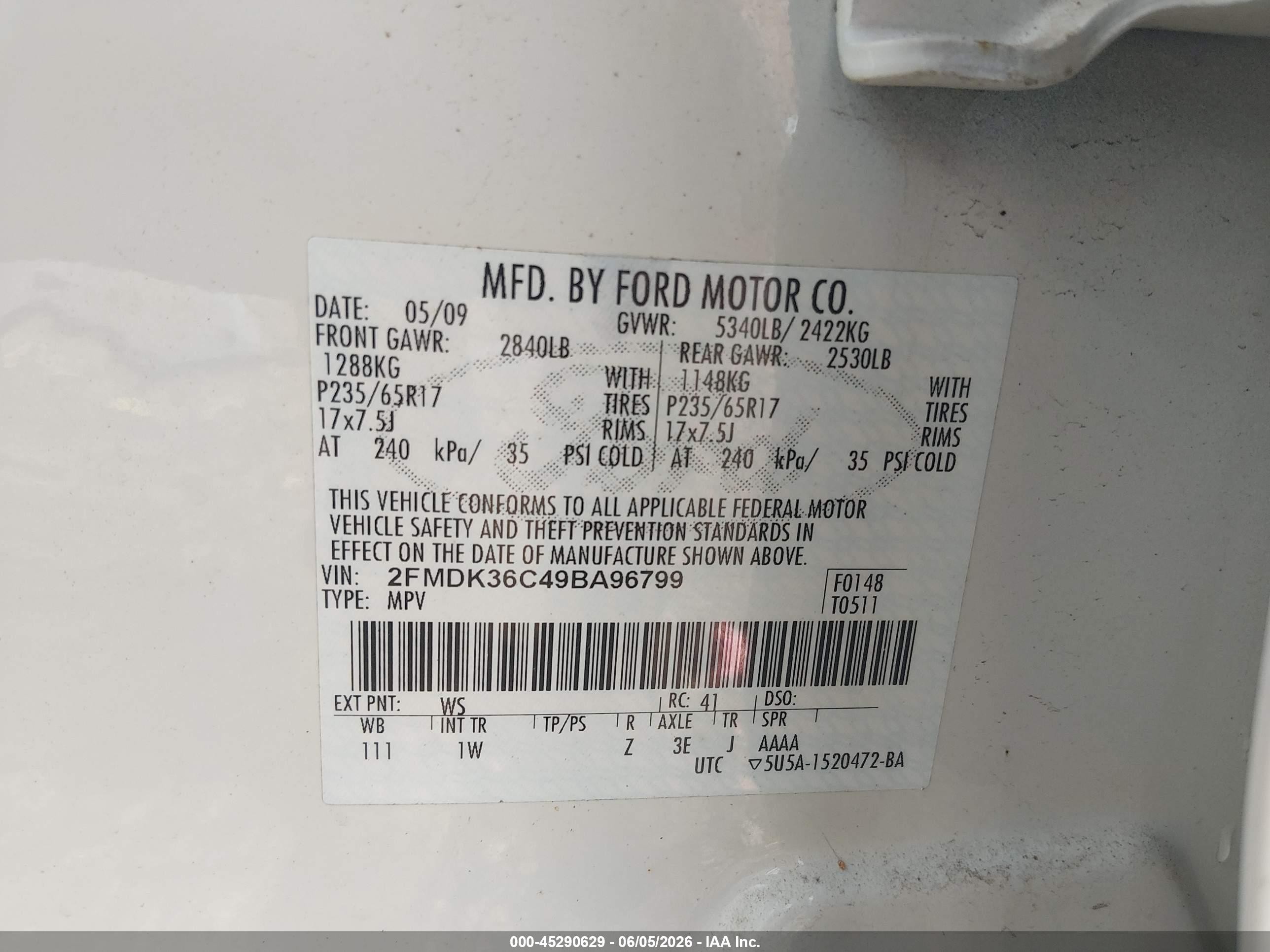 2009 Ford Edge Se White vin: 2FMDK36C49BA96799