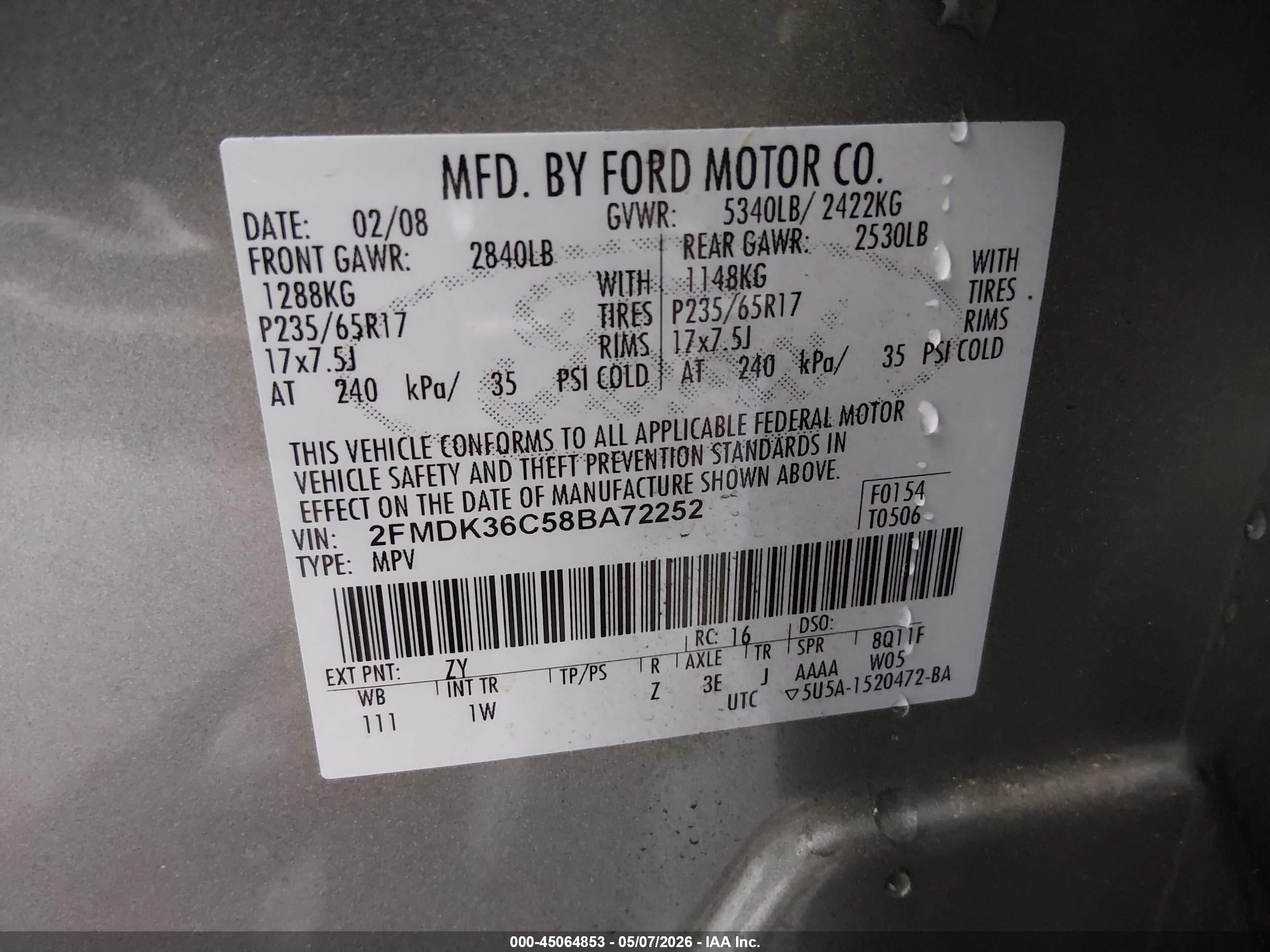 2008 Ford Edge Se Silver vin: 2FMDK36C58BA72252