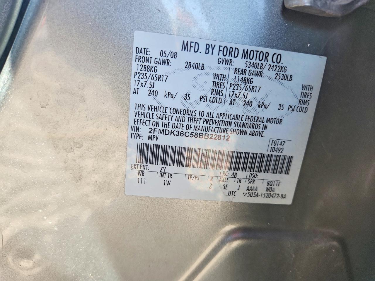 2008 Ford Edge Se Gray vin: 2FMDK36C58BB22812