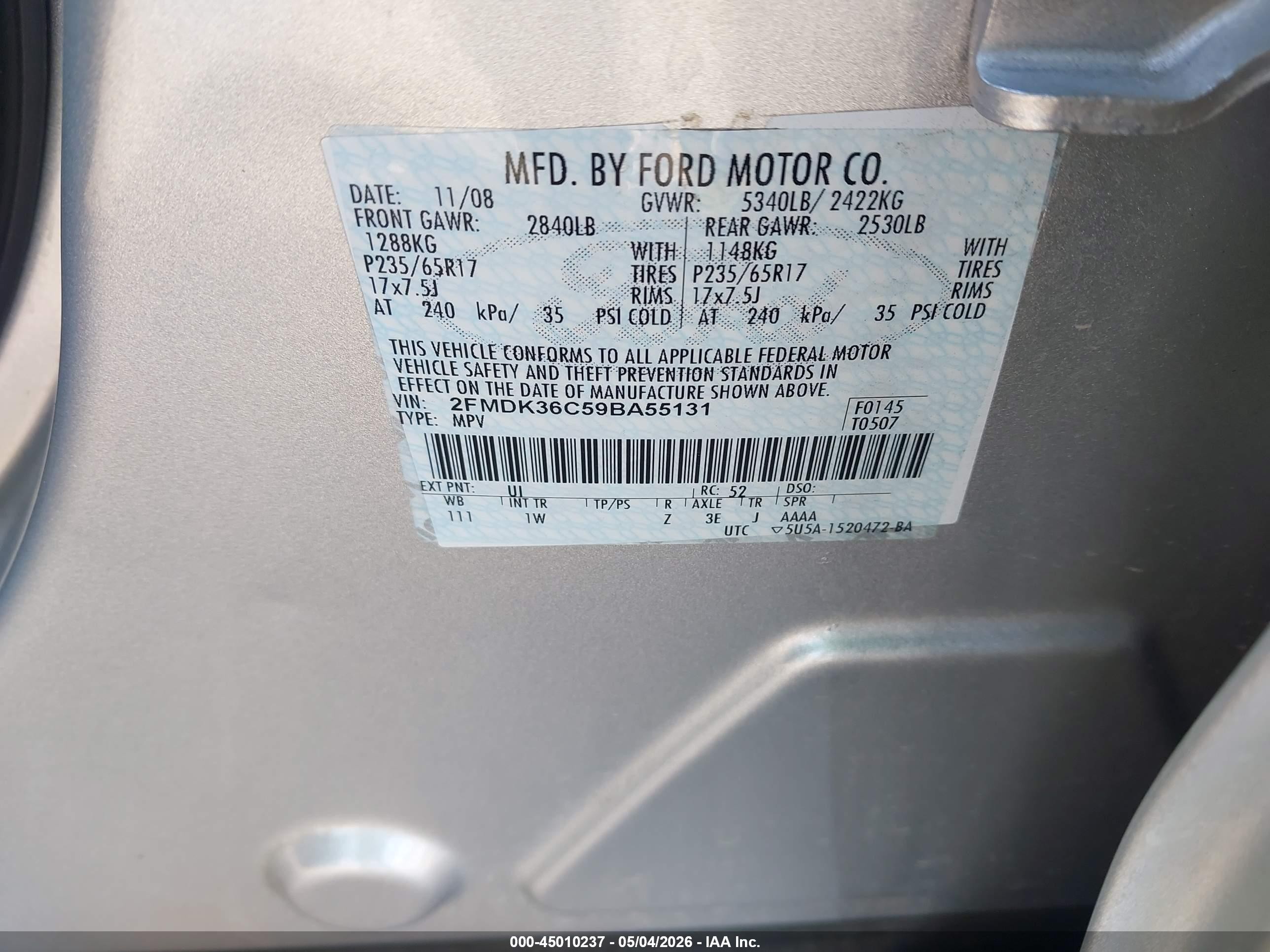 2009 Ford Edge Se White vin: 2FMDK36C59BA55131