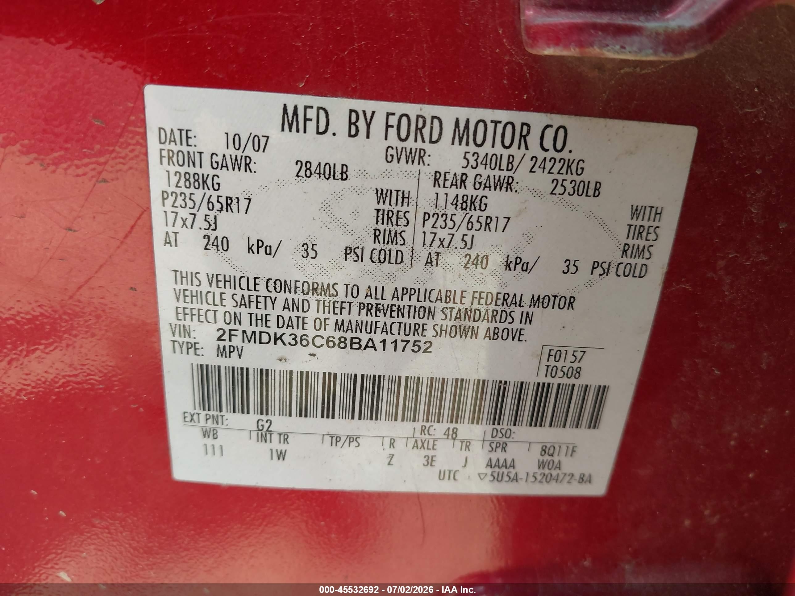 2008 Ford Edge Se Red vin: 2FMDK36C68BA11752