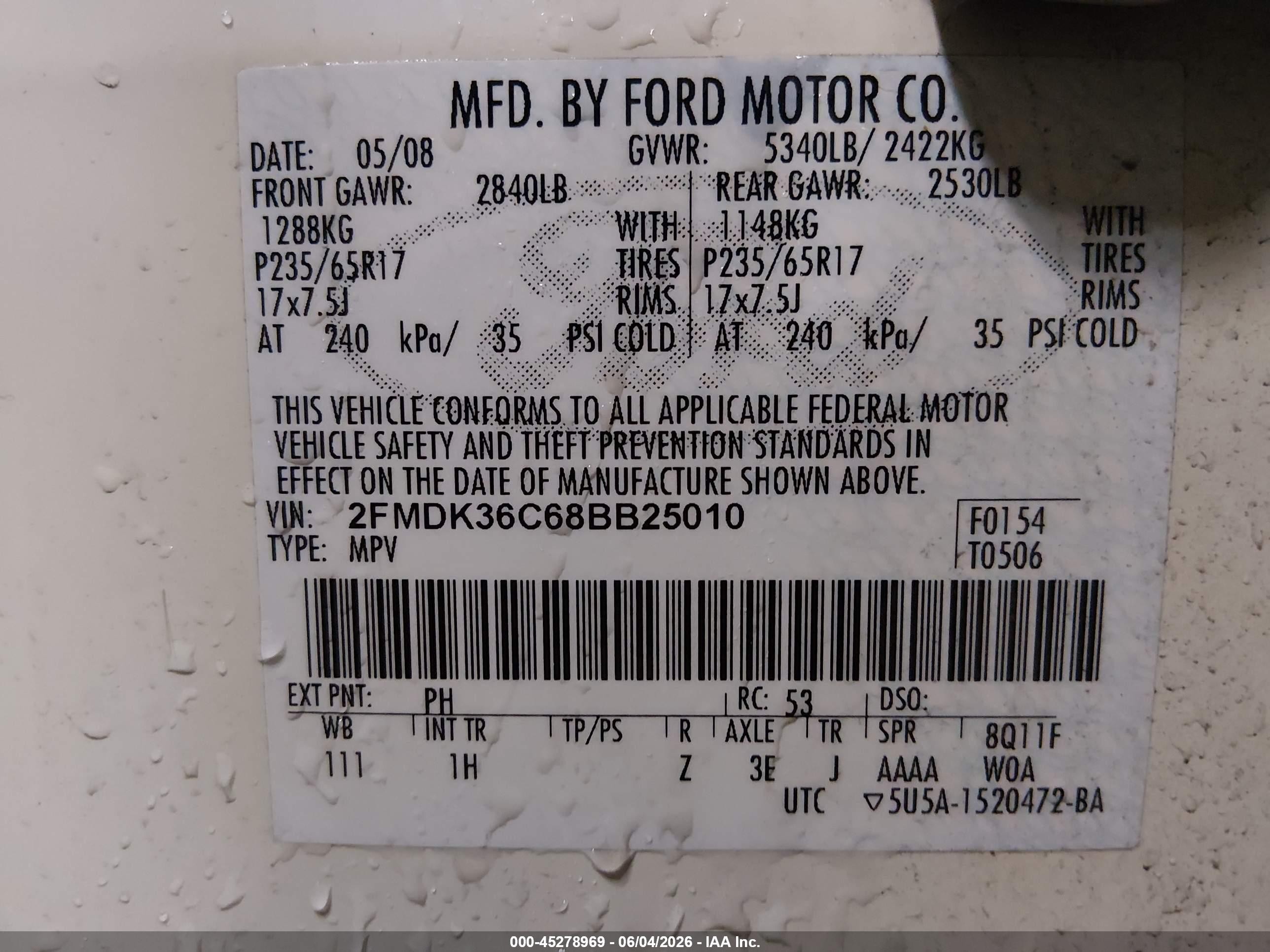 2008 Ford Edge Se White vin: 2FMDK36C68BB25010