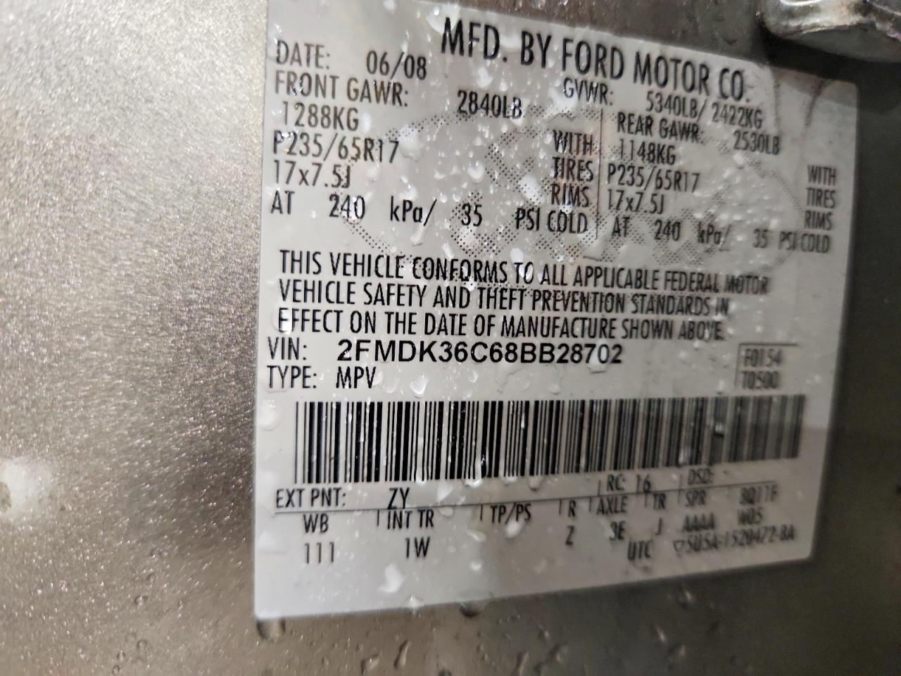 2008 Ford Edge Se Silver vin: 2FMDK36C68BB28702