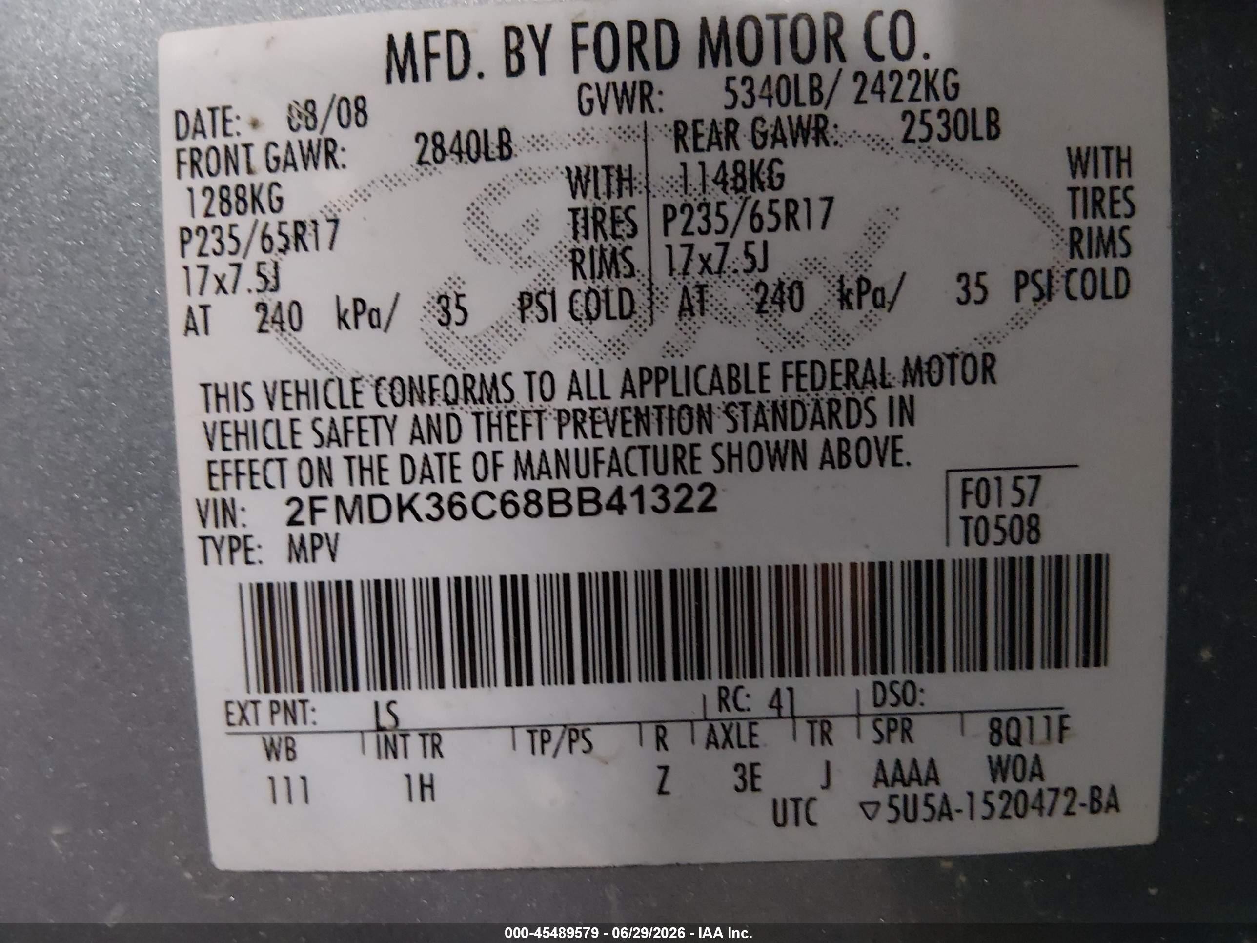 2008 Ford Edge Se Light Blue vin: 2FMDK36C68BB41322