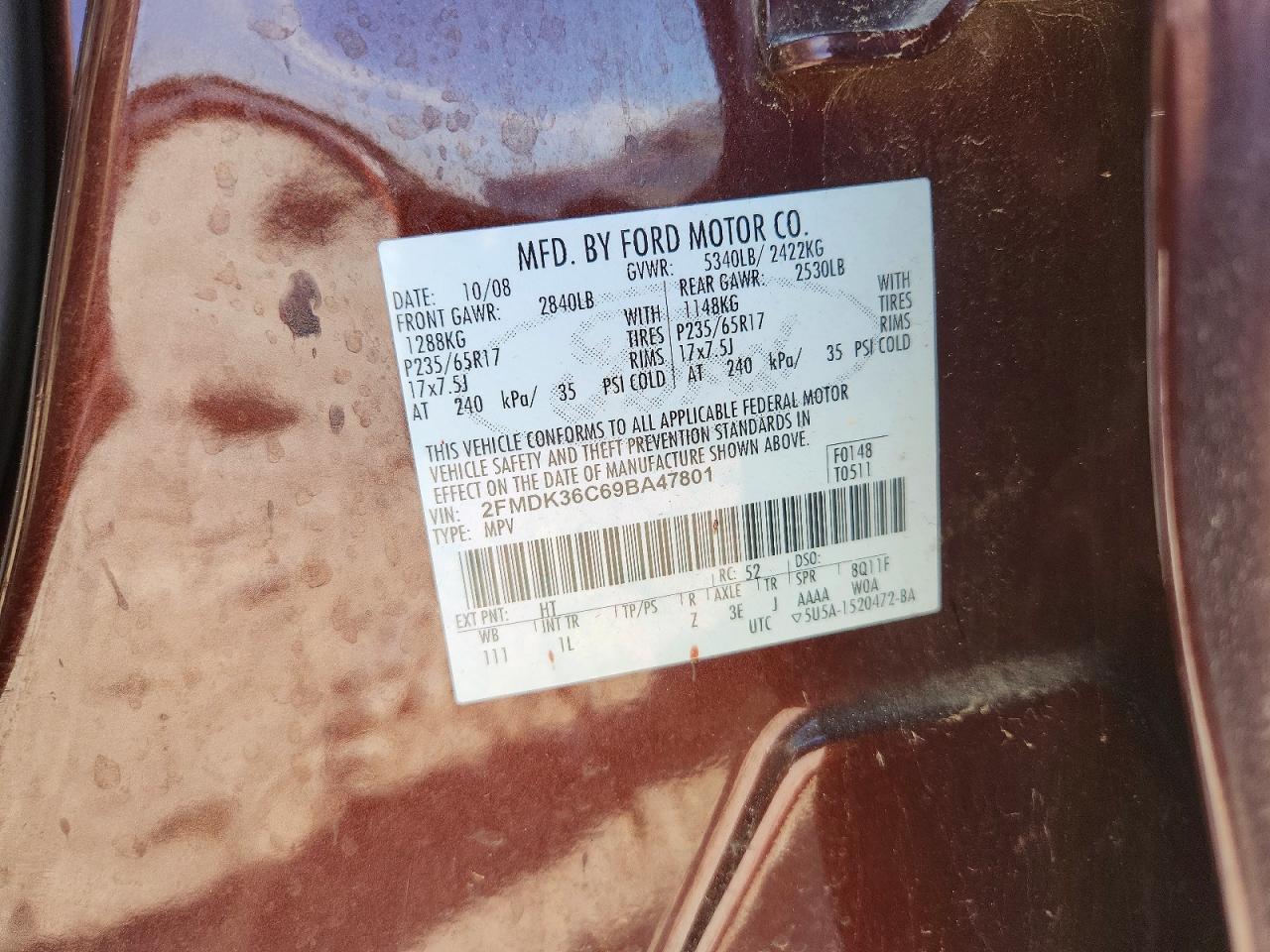 2009 Ford Edge Se Maroon vin: 2FMDK36C69BA47801
