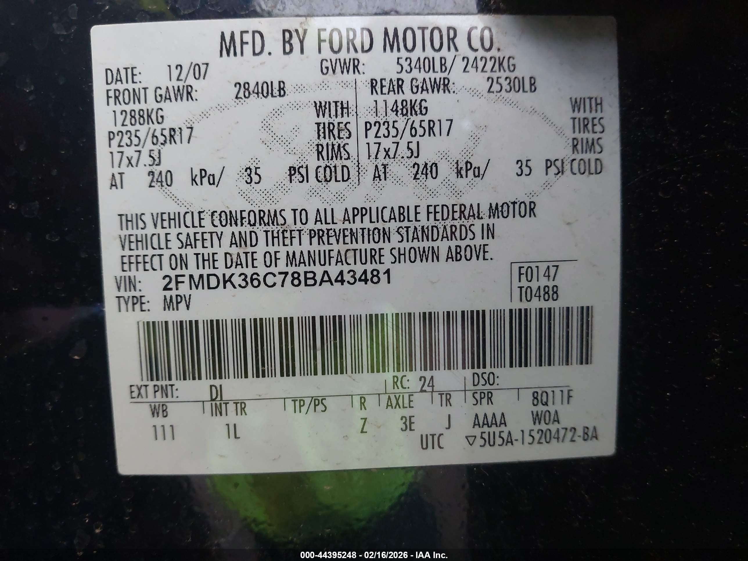 2008 Ford Edge Se Black vin: 2FMDK36C78BA43481