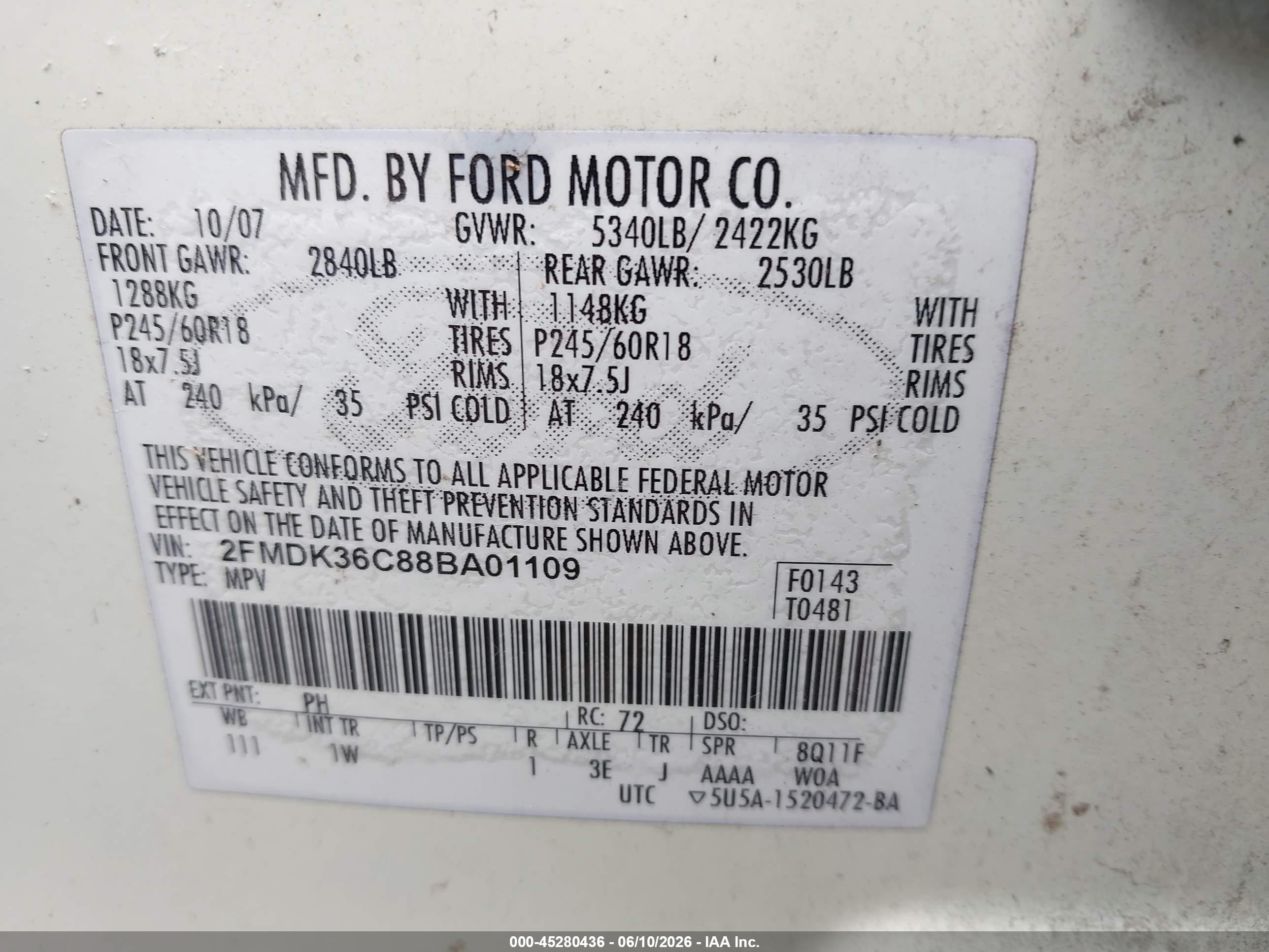 2008 Ford Edge Se White vin: 2FMDK36C88BA01109