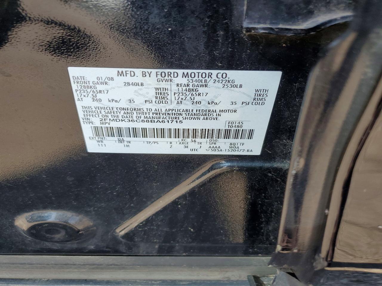2008 Ford Edge Black vin: 2FMDK36C88BA61715