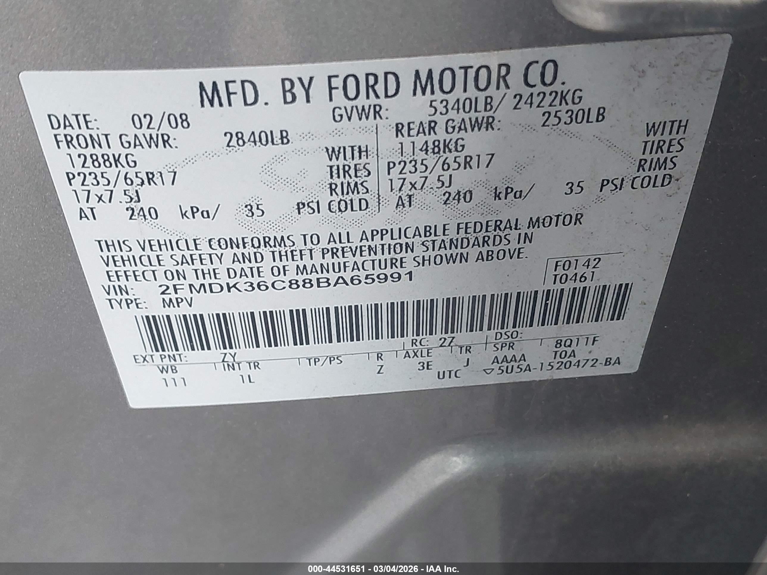 2008 Ford Edge Se Gray vin: 2FMDK36C88BA65991