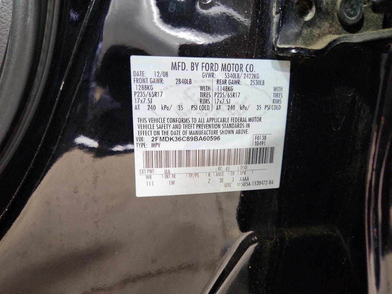 2009 Ford Edge Se Black vin: 2FMDK36C89BA60596