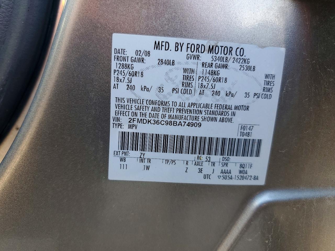 2008 Ford Edge Se Gray vin: 2FMDK36C98BA74909