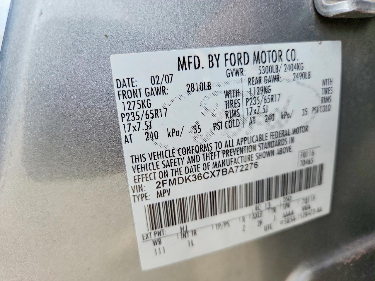 2007 Ford Edge Se Silver vin: 2FMDK36CX7BA72276
