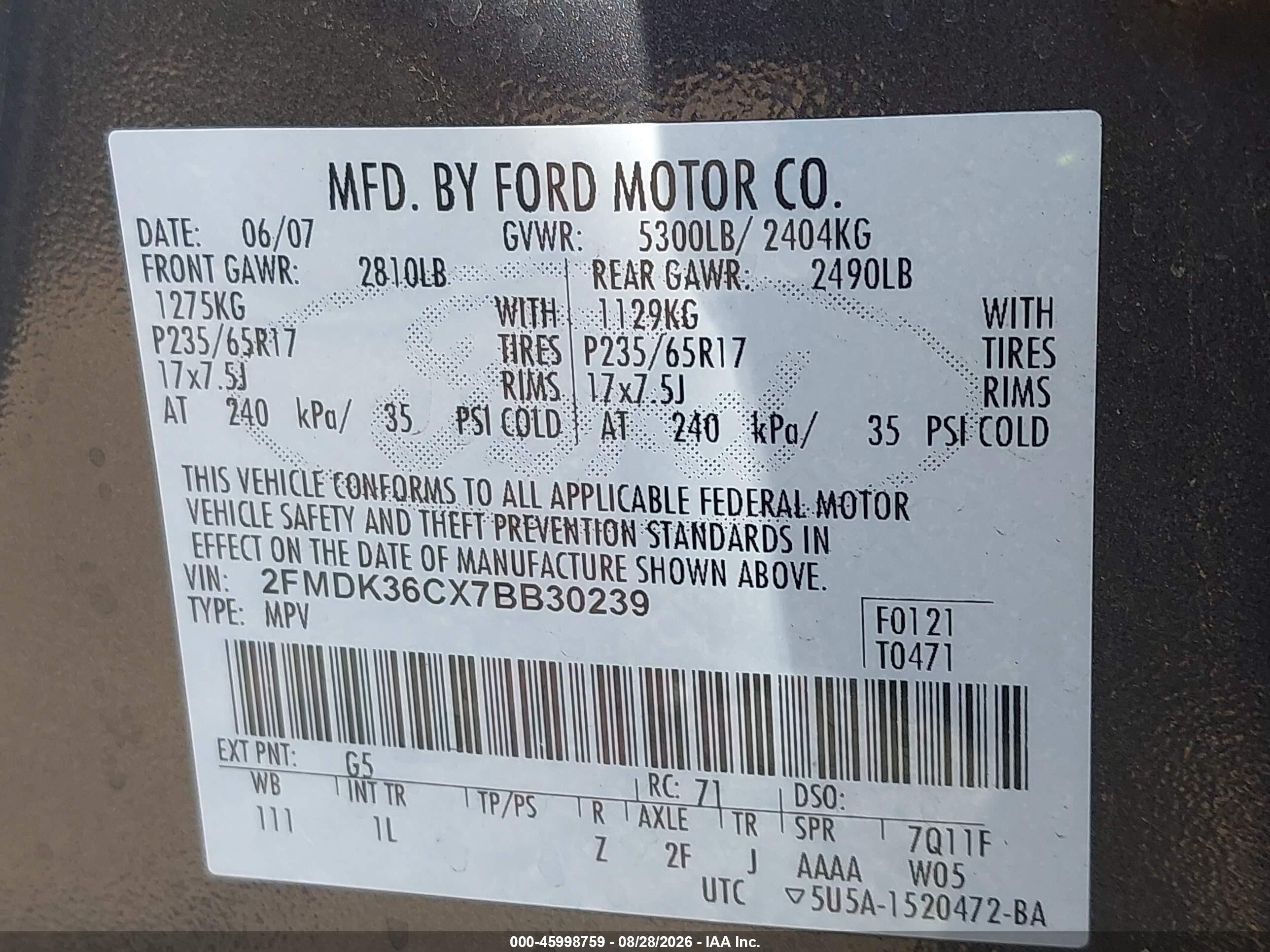 2007 Ford Edge Se Black vin: 2FMDK36CX7BB30239