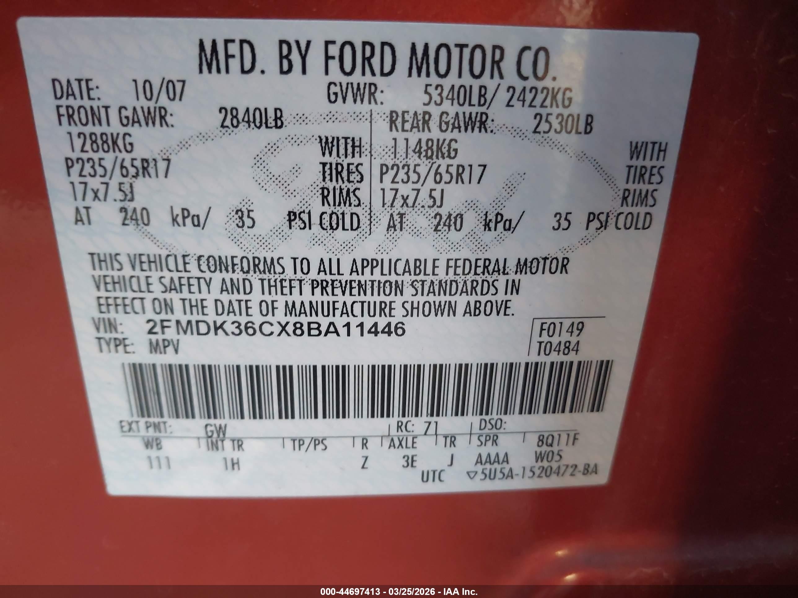 2008 Ford Edge Se Orange vin: 2FMDK36CX8BA11446