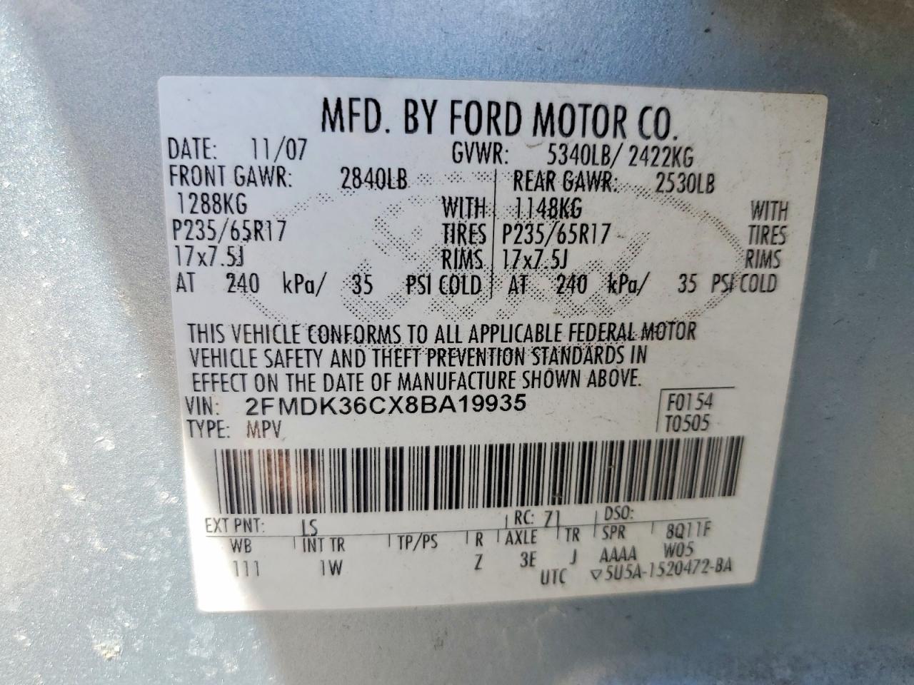 2008 Ford Edge Se Blue vin: 2FMDK36CX8BA19935