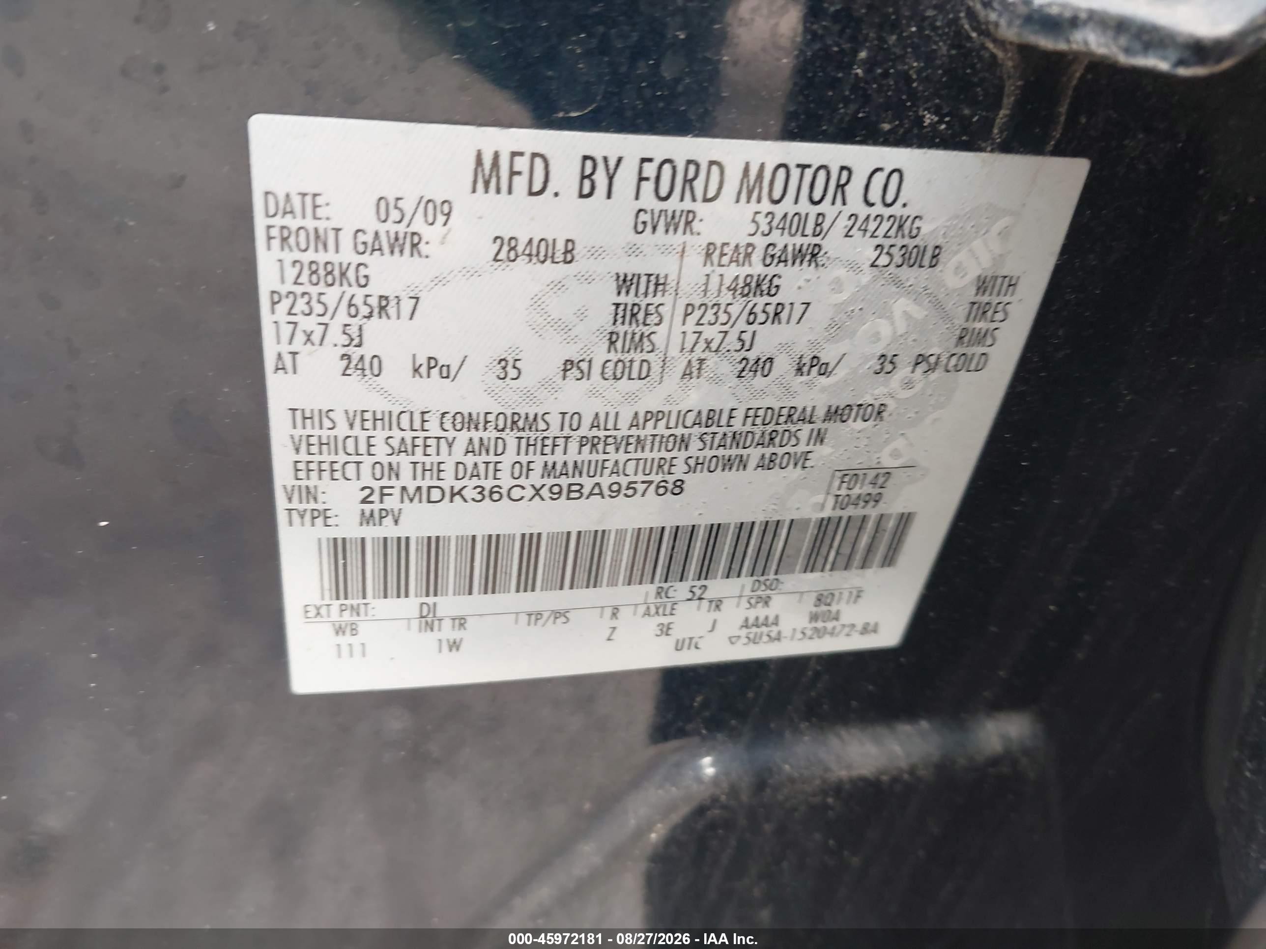 2009 Ford Edge Se Черный vin: 2FMDK36CX9BA95768