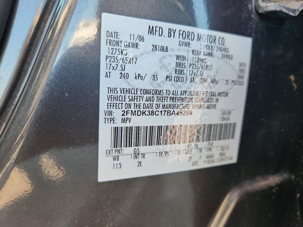 2007 Ford Edge Sel Gray vin: 2FMDK38C17BA45299