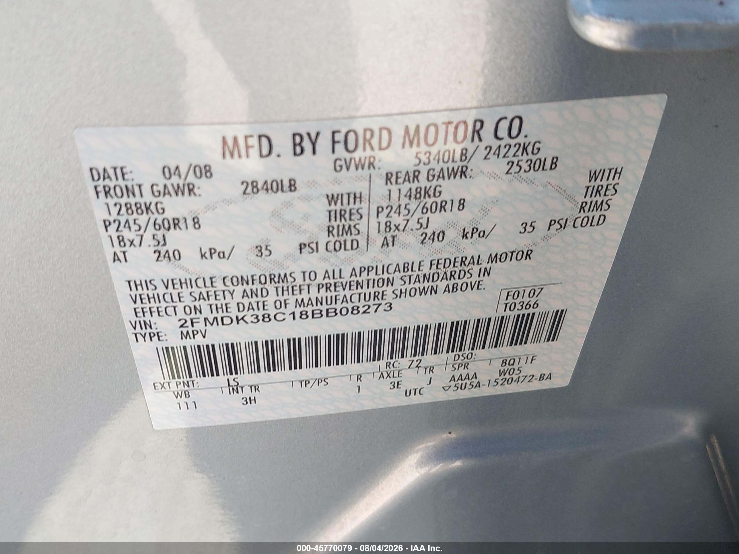 2008 Ford Edge Sel Blue vin: 2FMDK38C18BB08273