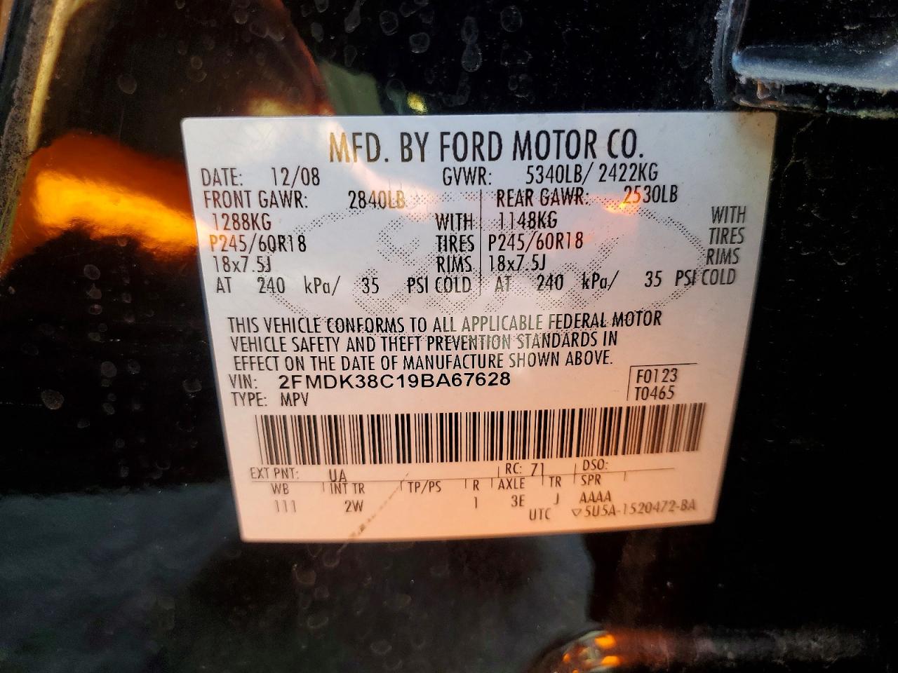 2009 Ford Edge Sel Black vin: 2FMDK38C19BA67628
