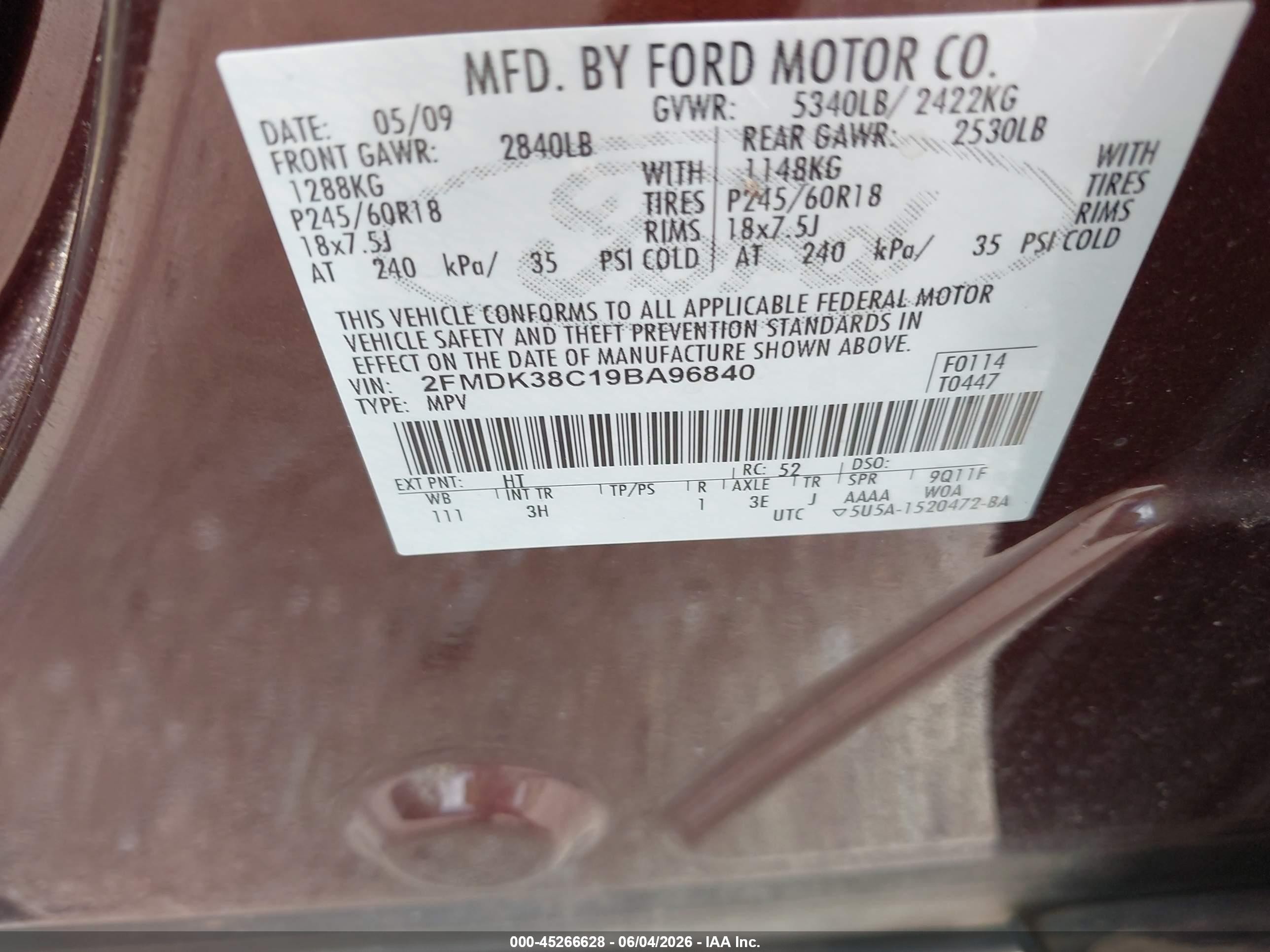 2009 Ford Edge Sel Maroon vin: 2FMDK38C19BA96840