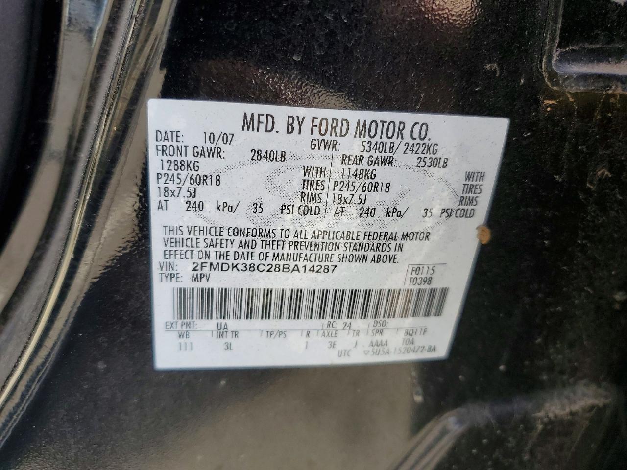 2008 Ford Edge Sel Black vin: 2FMDK38C28BA14287