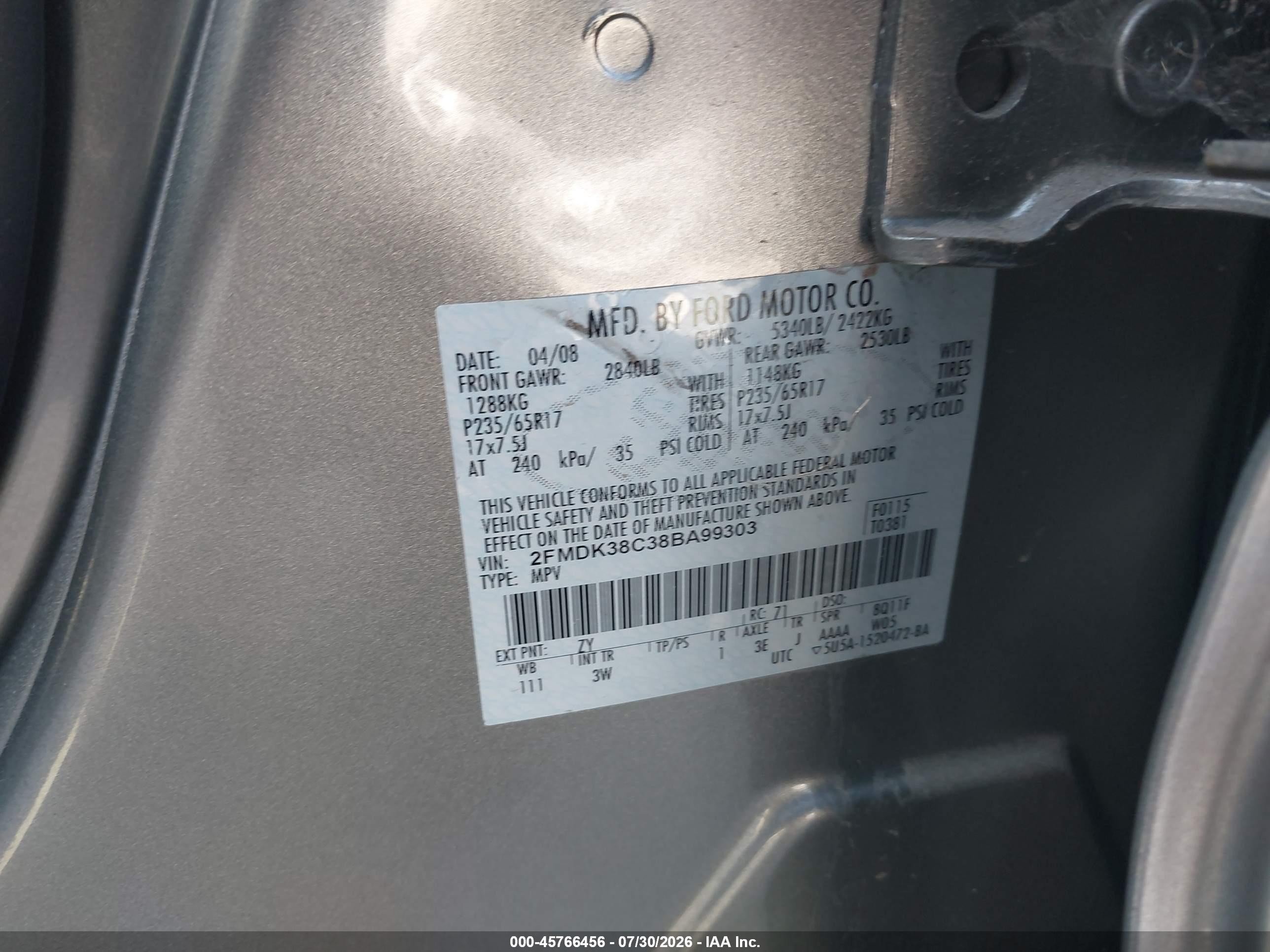 2008 Ford Edge Sel Серебряный vin: 2FMDK38C38BA99303