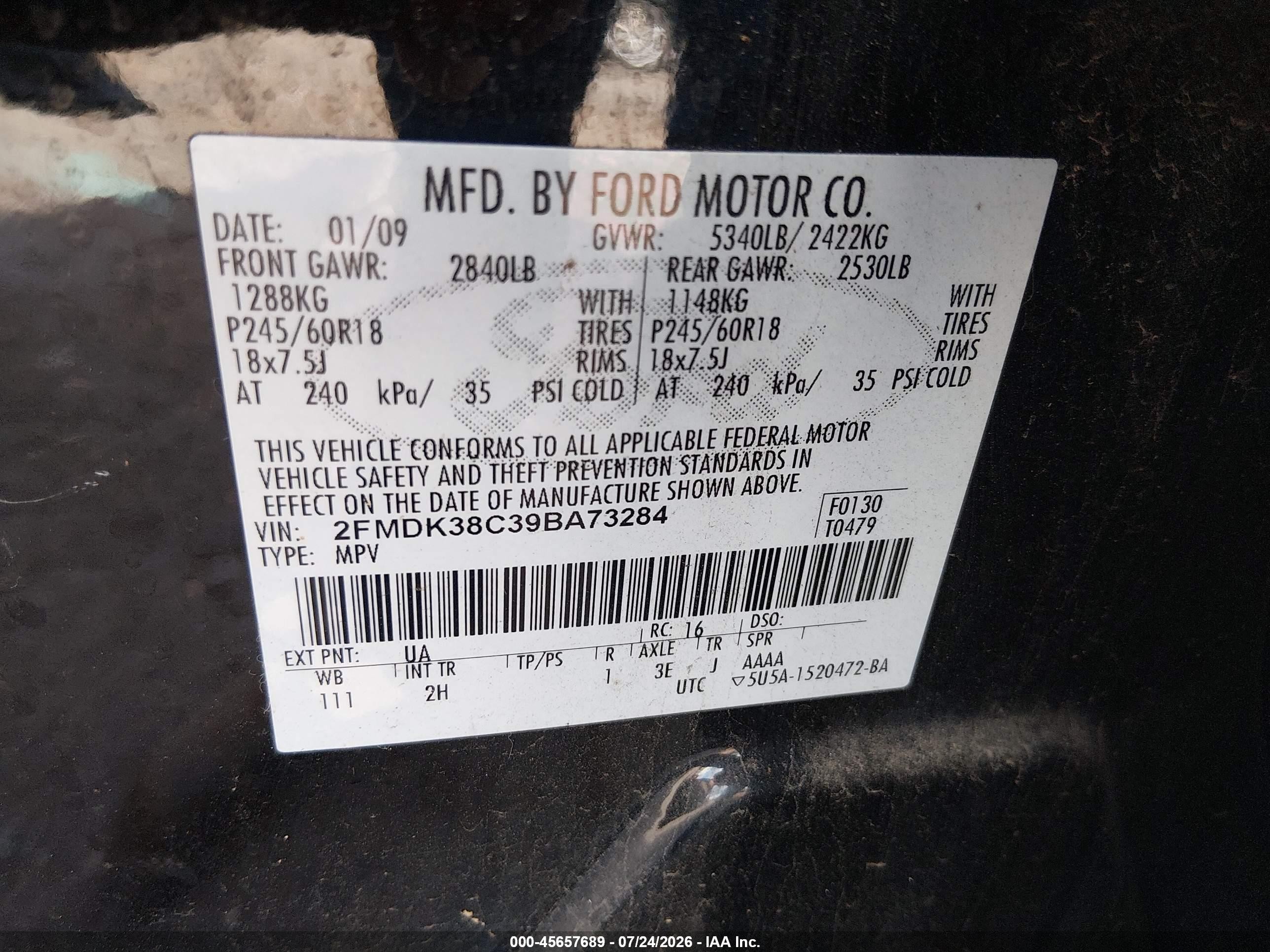 2009 Ford Edge Sel Черный vin: 2FMDK38C39BA73284