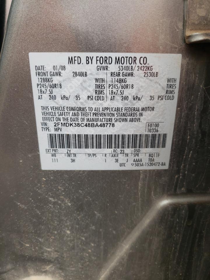 2008 Ford Edge Sel Silver vin: 2FMDK38C48BA48778