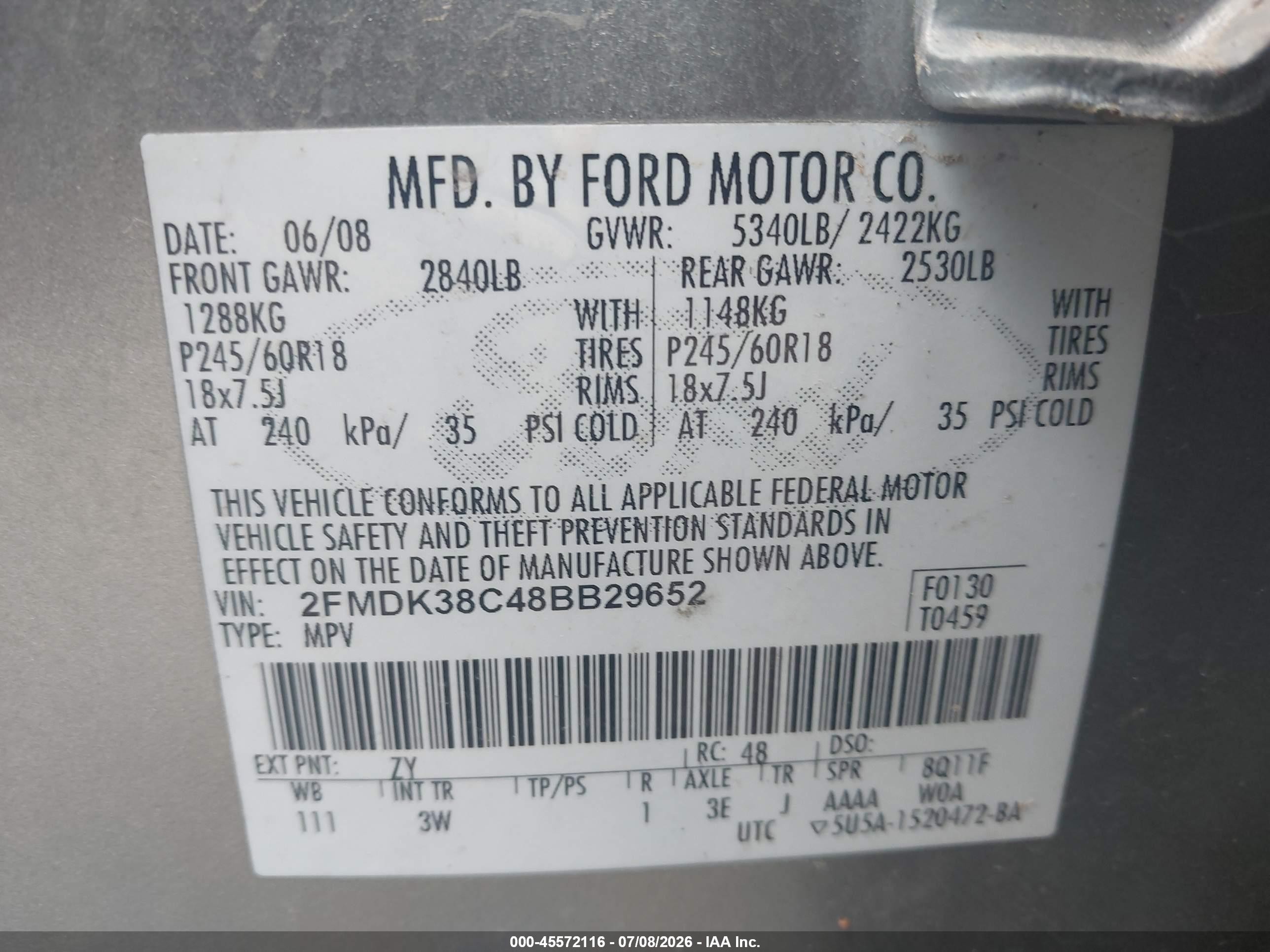 2008 Ford Edge Sel Silver vin: 2FMDK38C48BB29652