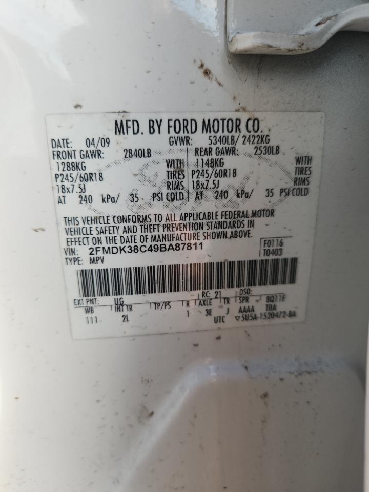 2009 Ford Edge Sel White vin: 2FMDK38C49BA87811