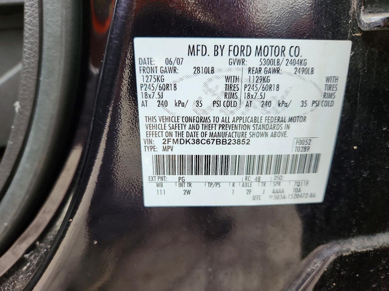 2007 Ford Edge Sel Purple vin: 2FMDK38C67BB23852