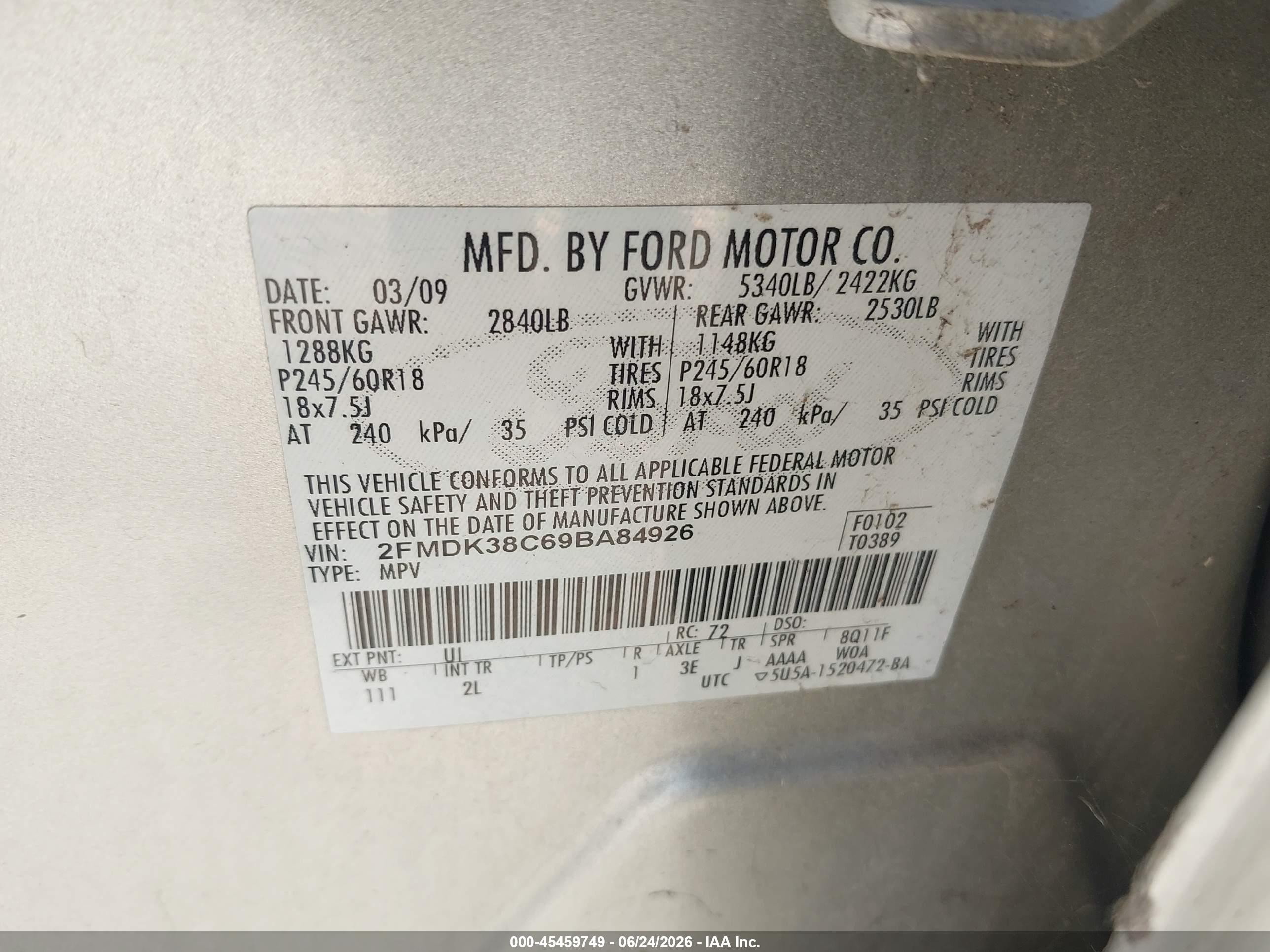 2009 Ford Edge Sel Silver vin: 2FMDK38C69BA84926