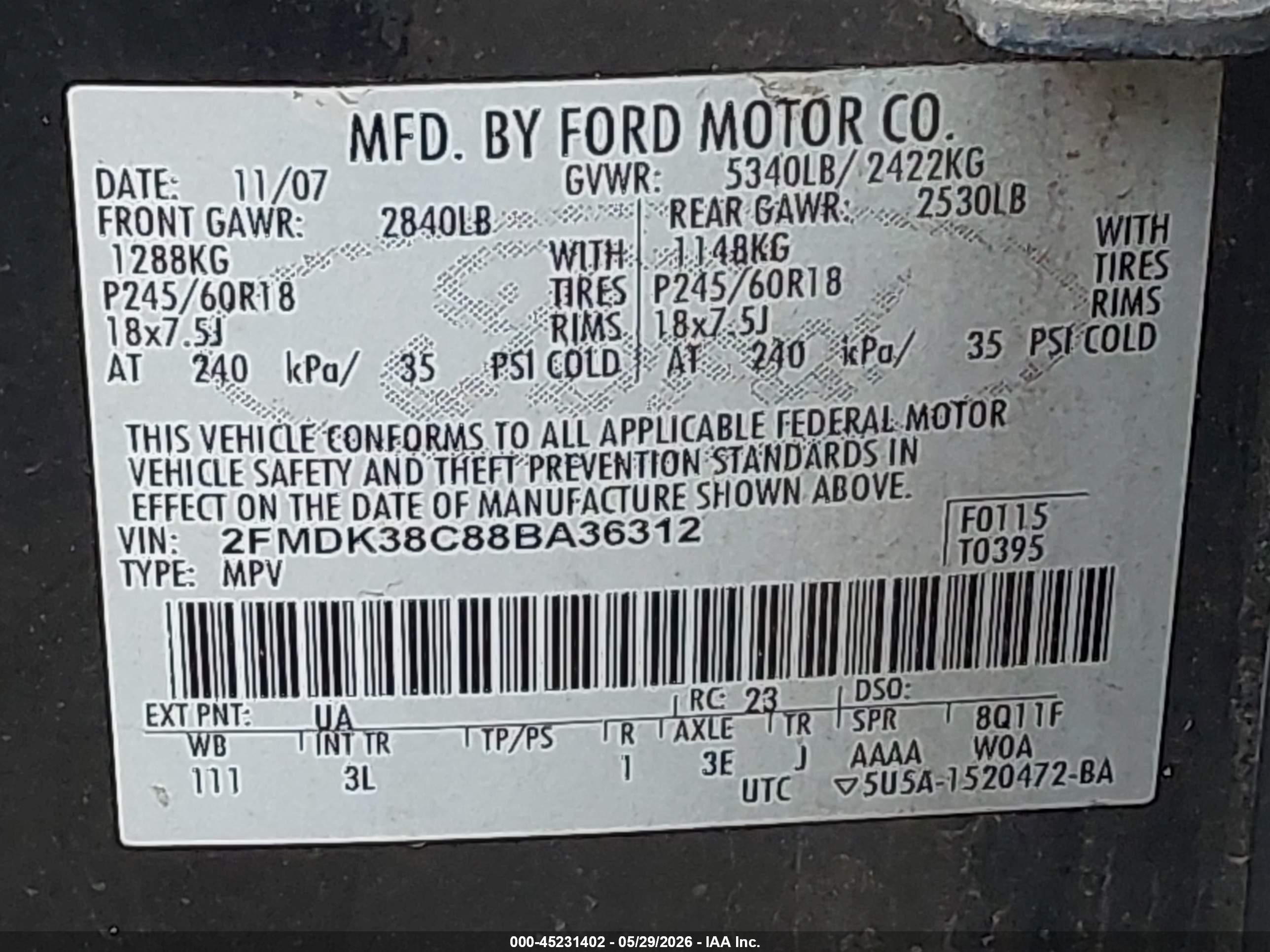 2008 Ford Edge Sel Black vin: 2FMDK38C88BA36312