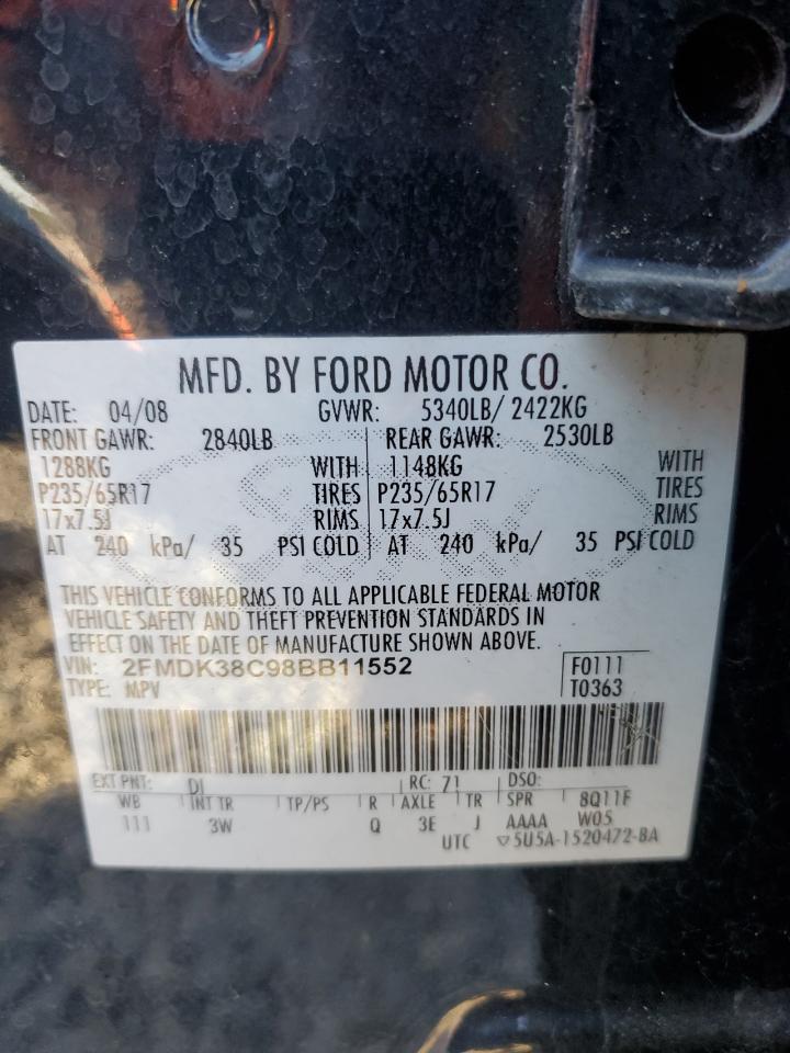 2008 Ford Edge Black vin: 2FMDK38C98BB11552