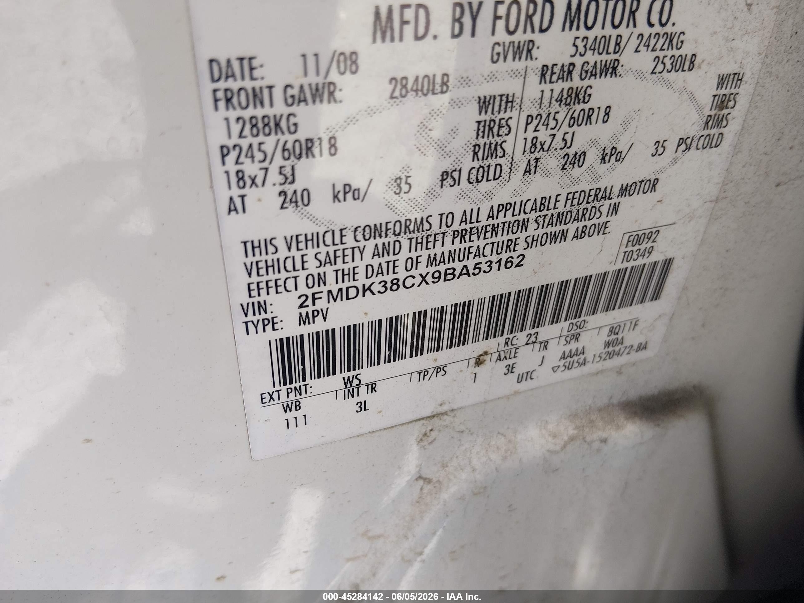 2009 Ford Edge Sel Белый vin: 2FMDK38CX9BA53162