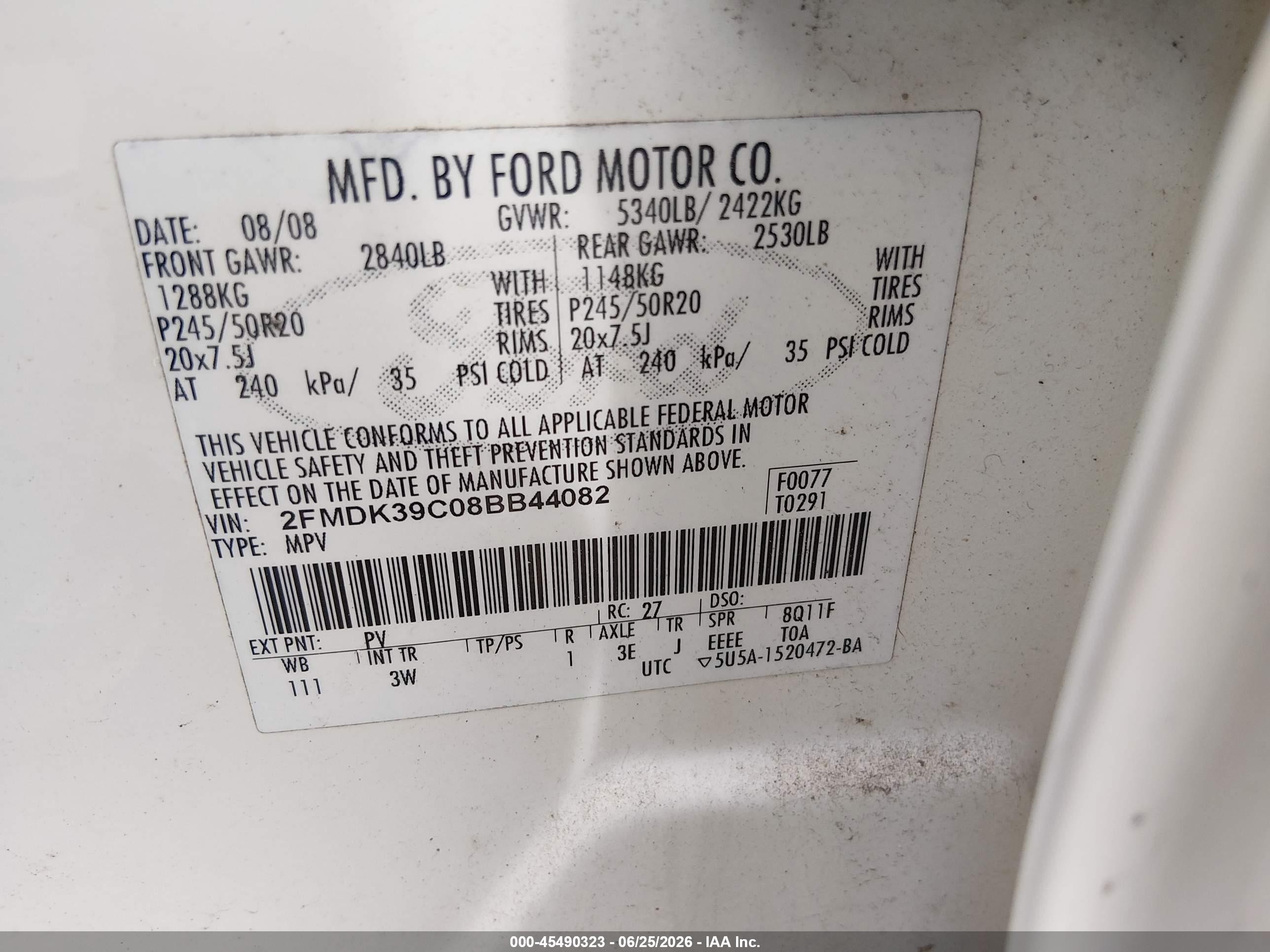 2008 Ford Edge Limited Cream vin: 2FMDK39C08BB44082