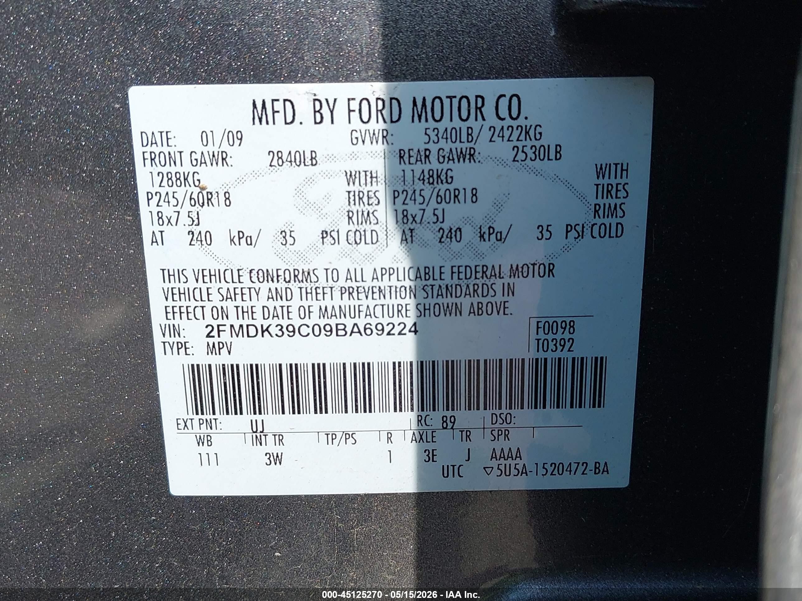 2009 Ford Edge Limited Gray vin: 2FMDK39C09BA69224