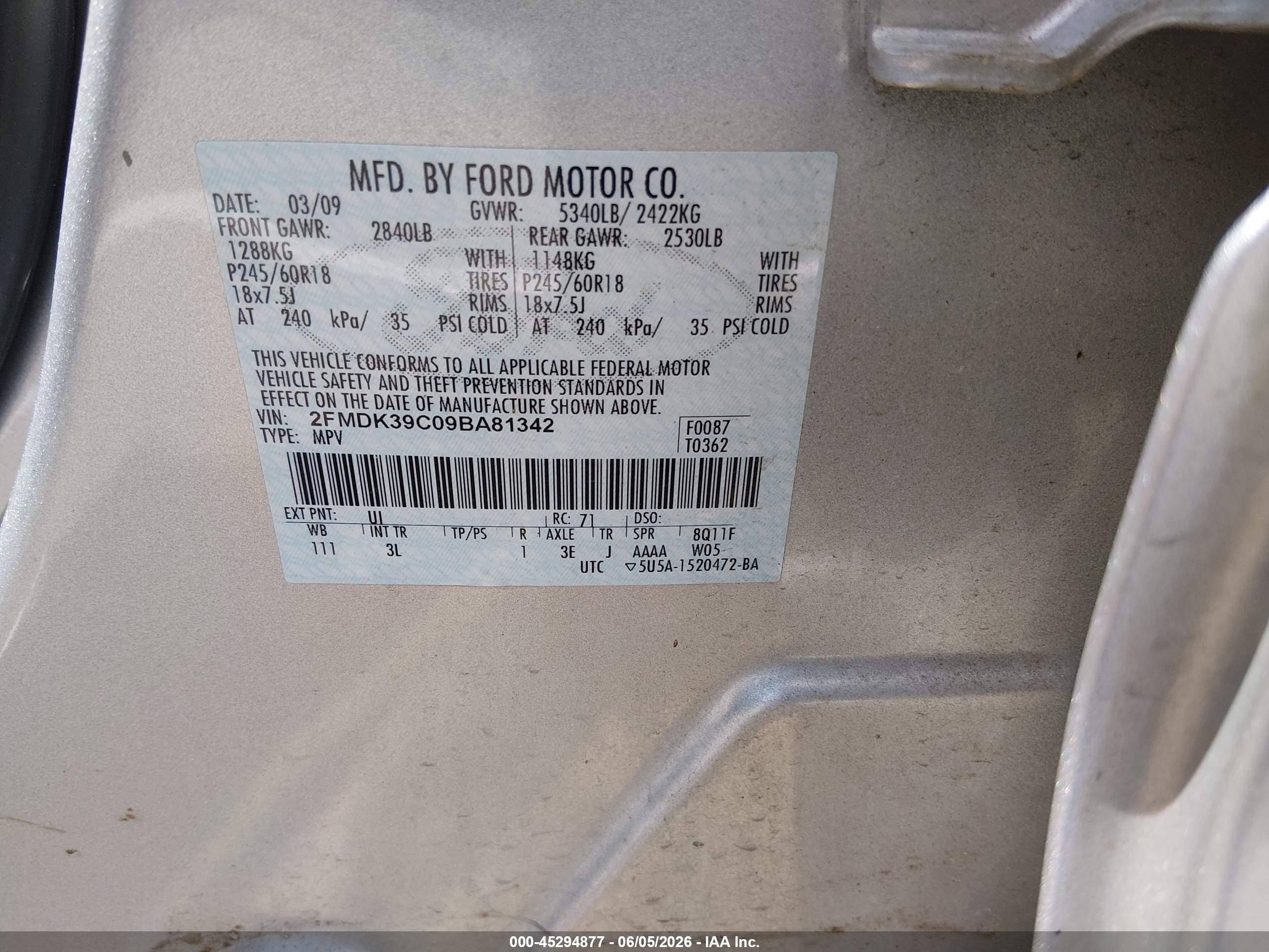 2009 Ford Edge Limited Silver vin: 2FMDK39C09BA81342