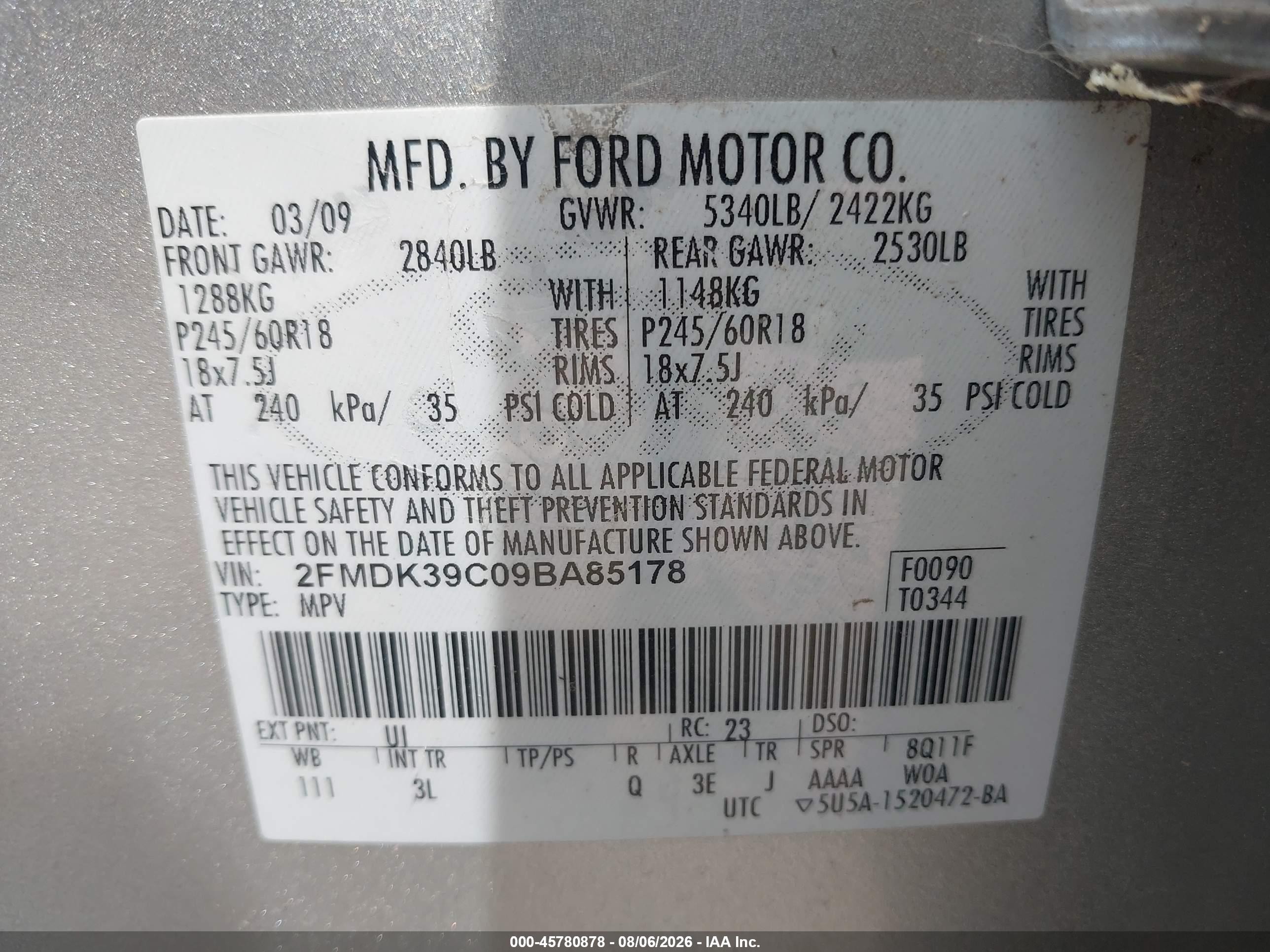 2009 Ford Edge Limited Silver vin: 2FMDK39C09BA85178