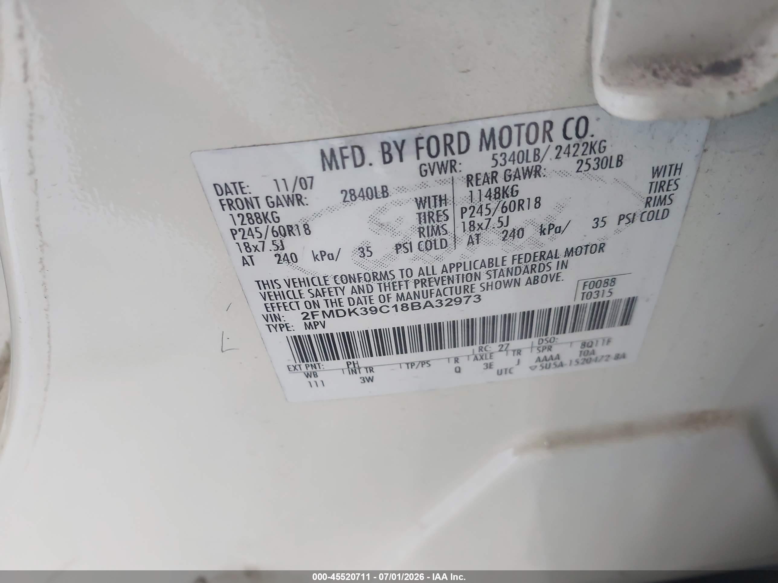 2008 Ford Edge Limited White vin: 2FMDK39C18BA32973