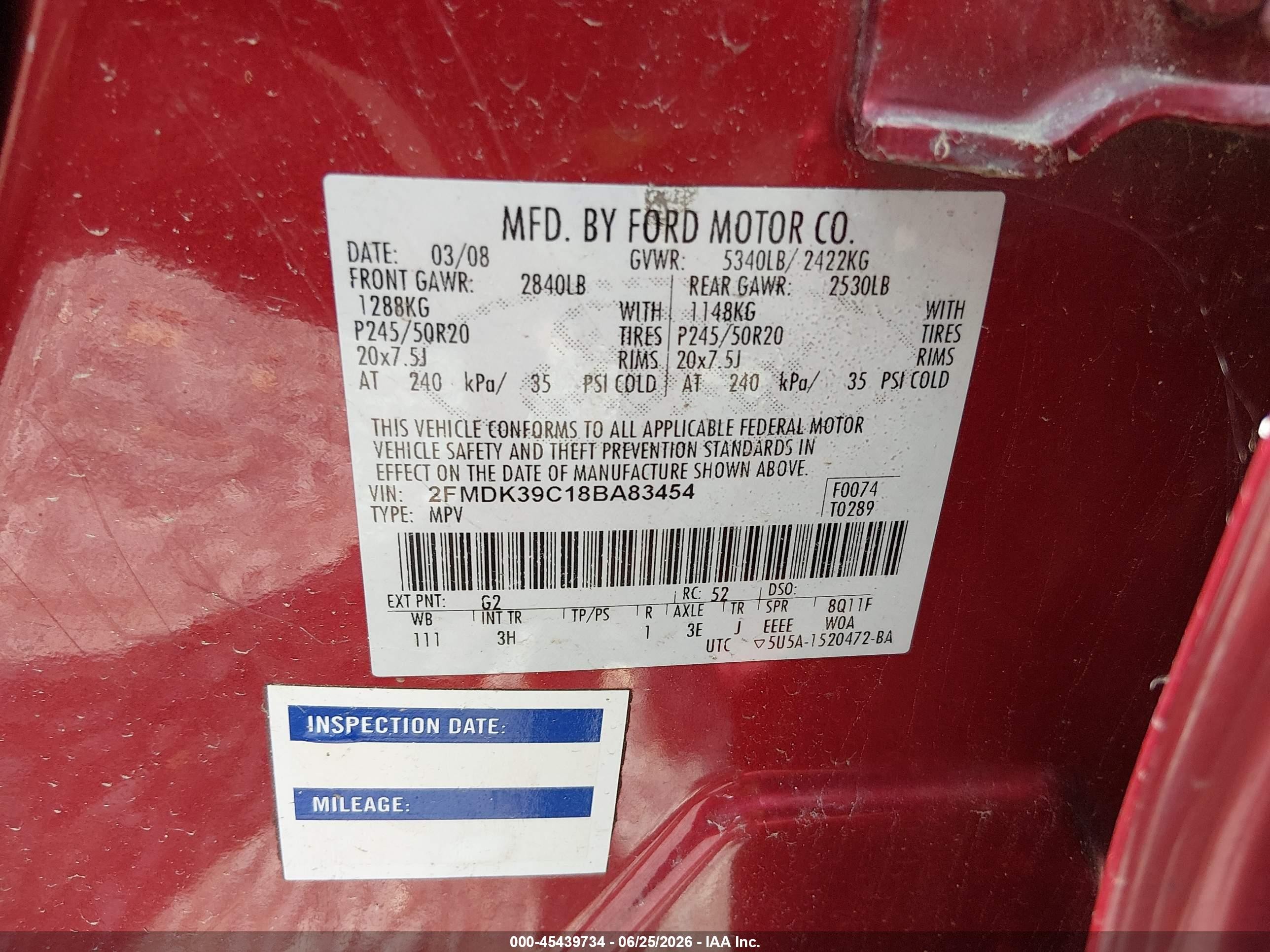 2008 Ford Edge Limited Burgundy vin: 2FMDK39C18BA83454