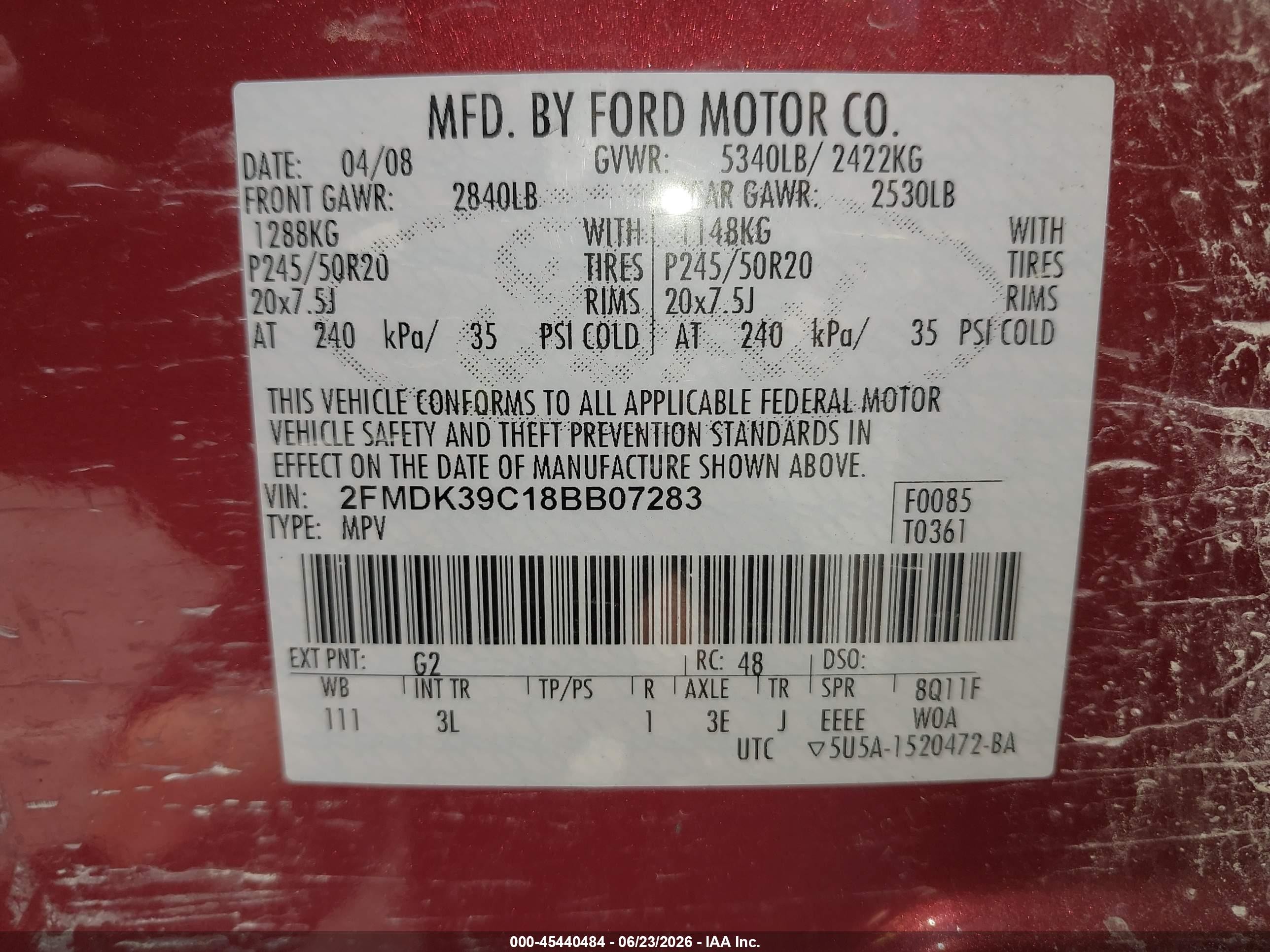 2008 Ford Edge Limited Red vin: 2FMDK39C18BB07283