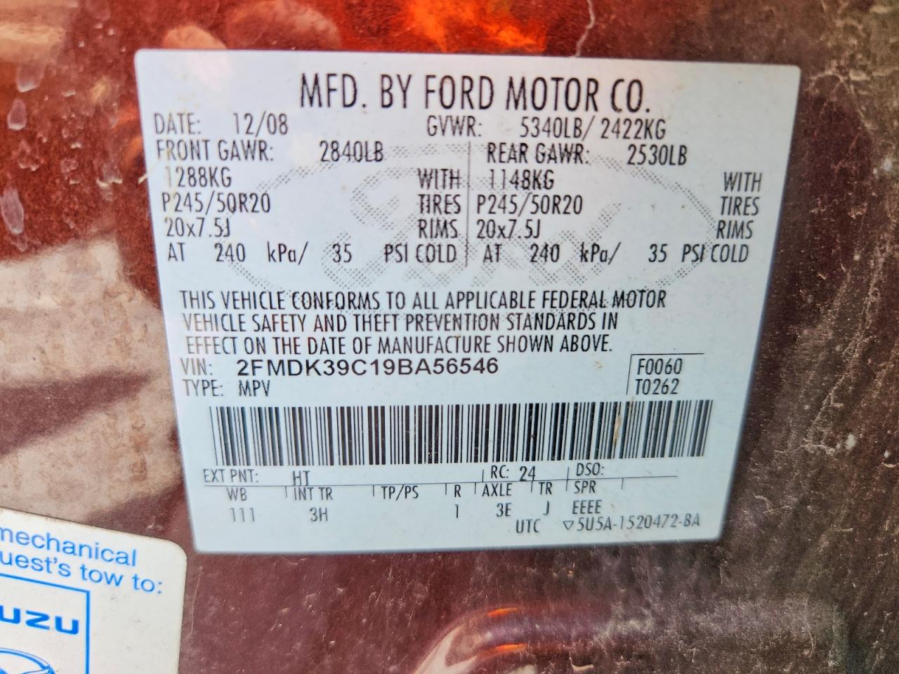 2009 Ford Edge Limited Maroon vin: 2FMDK39C19BA56546