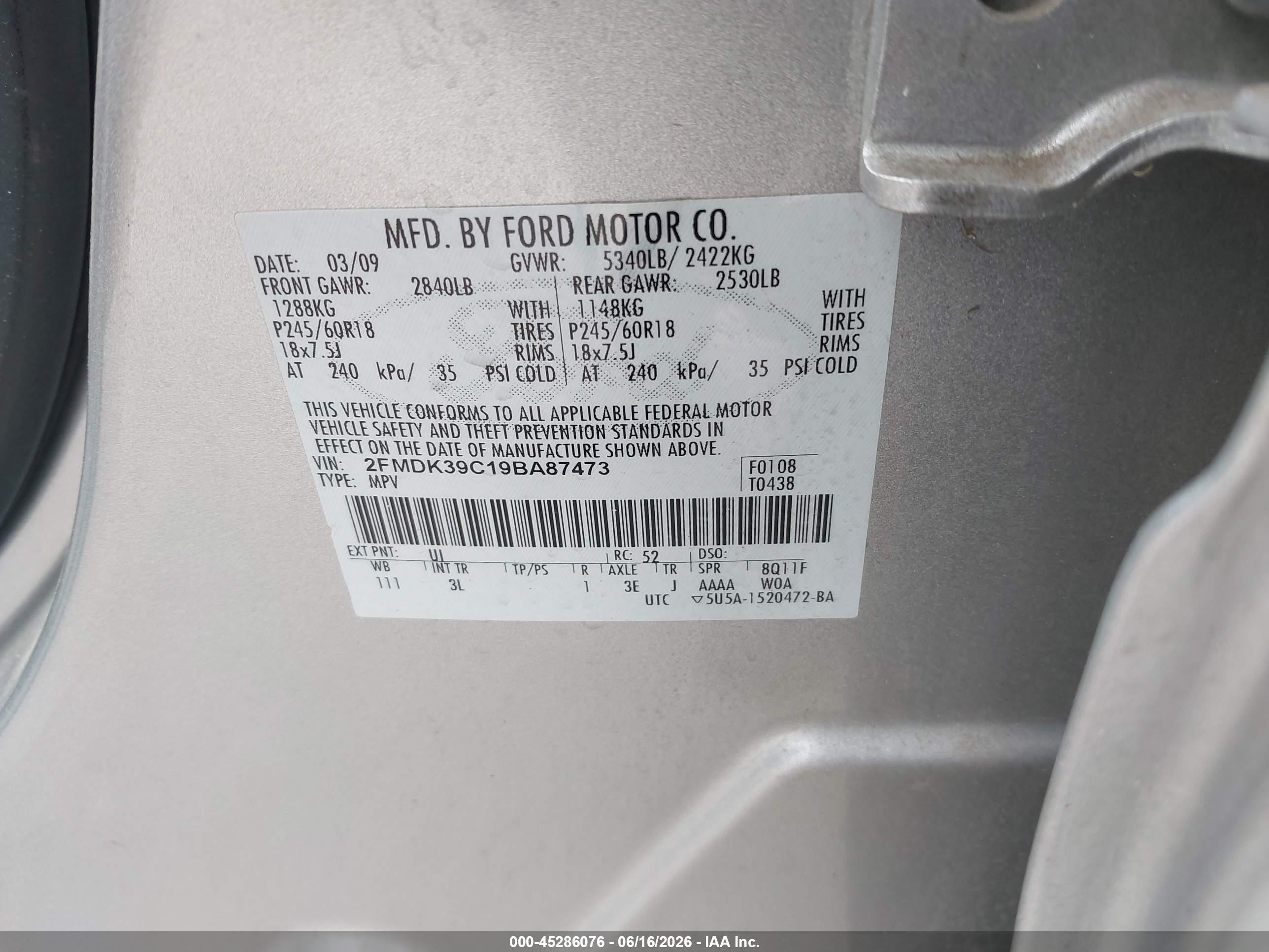 2009 Ford Edge Limited Silver vin: 2FMDK39C19BA87473