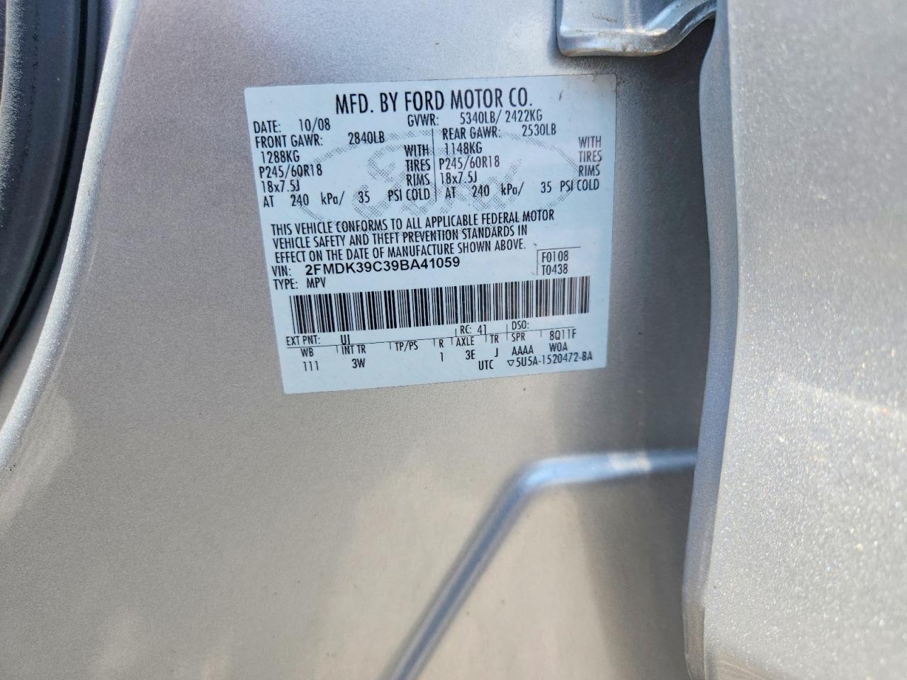 2009 Ford Edge Silver vin: 2FMDK39C39BA41059