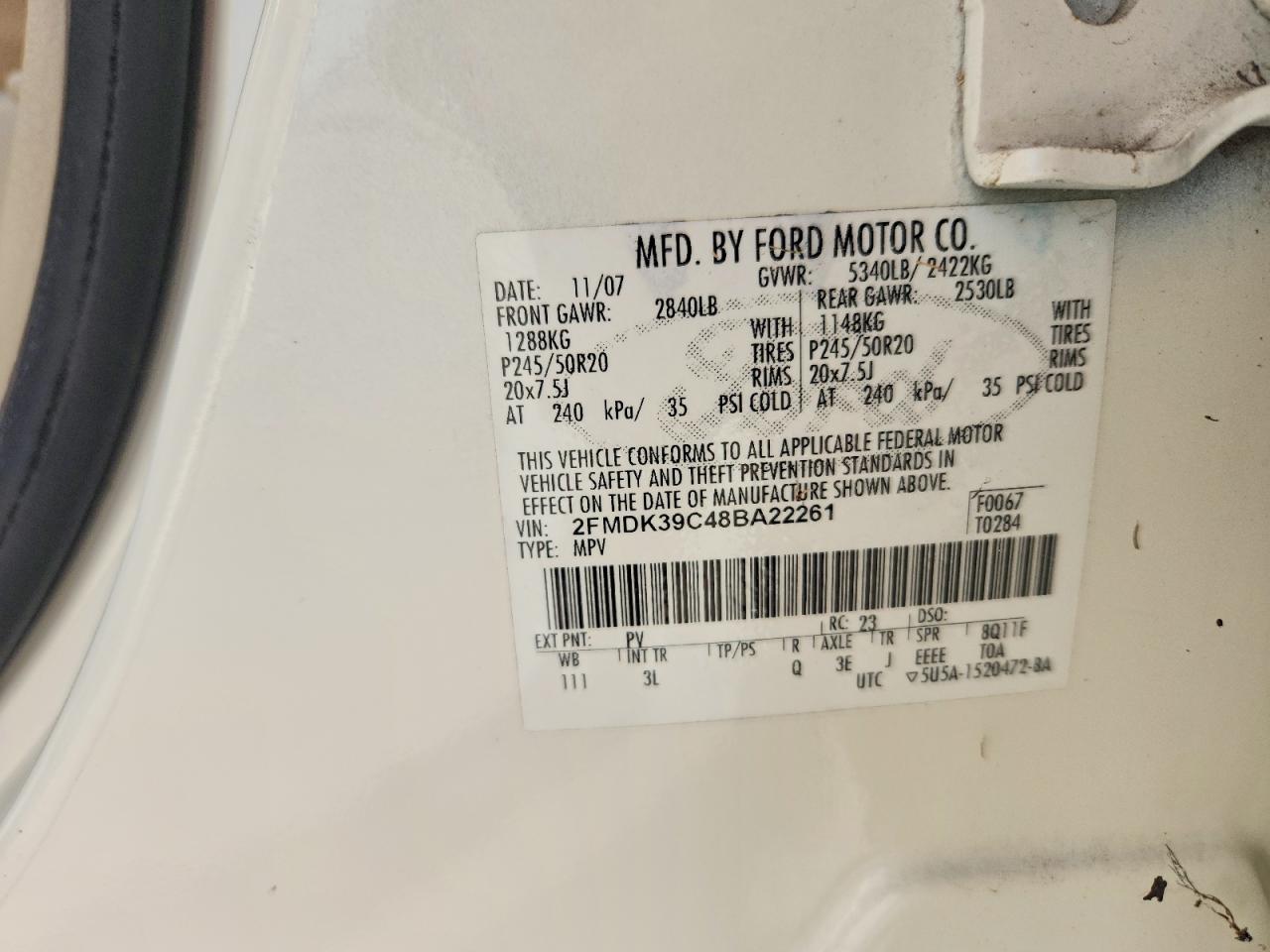 2008 Ford Edge Limited White vin: 2FMDK39C48BA22261