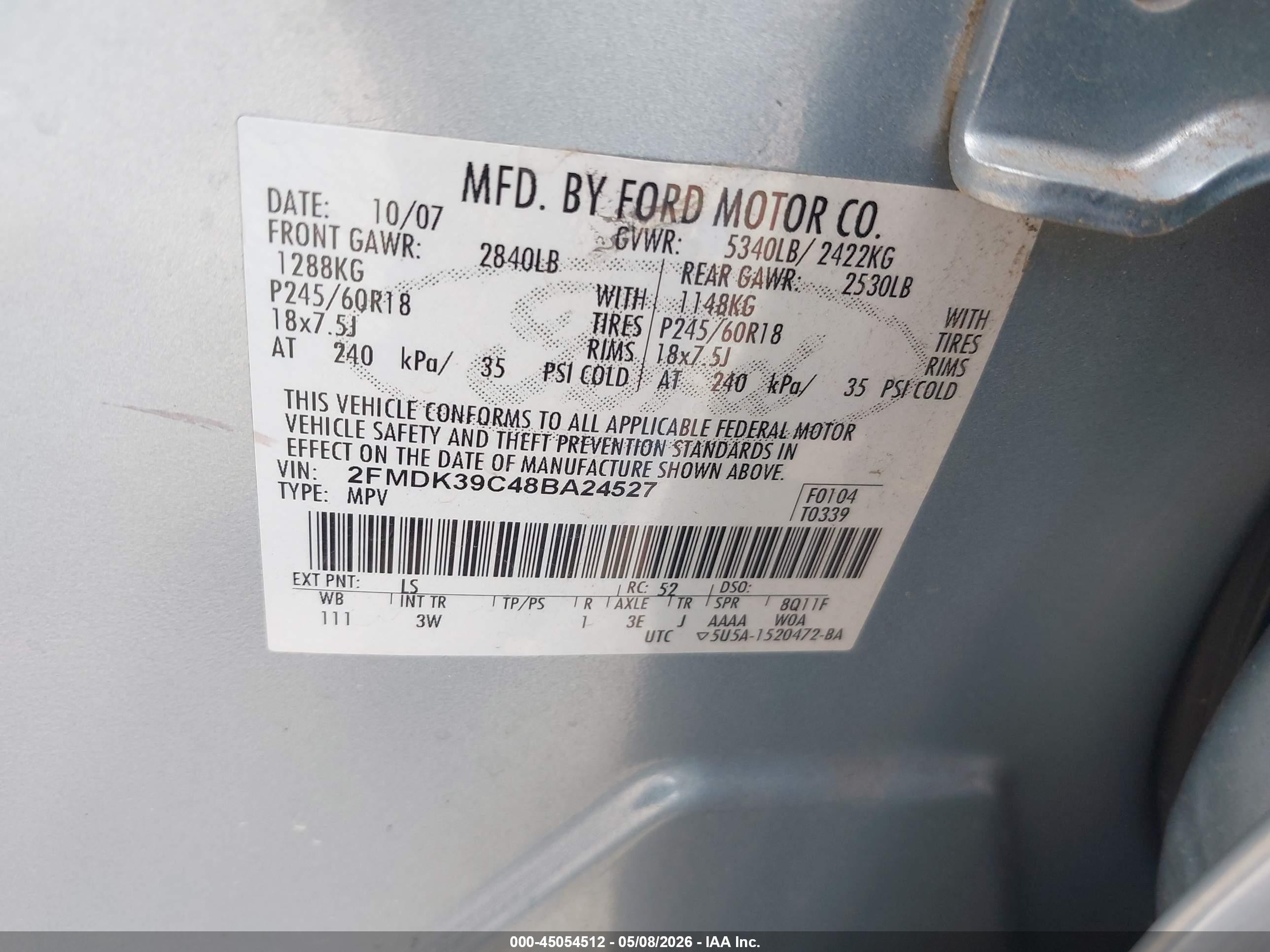 2008 Ford Edge Limited Blue vin: 2FMDK39C48BA24527