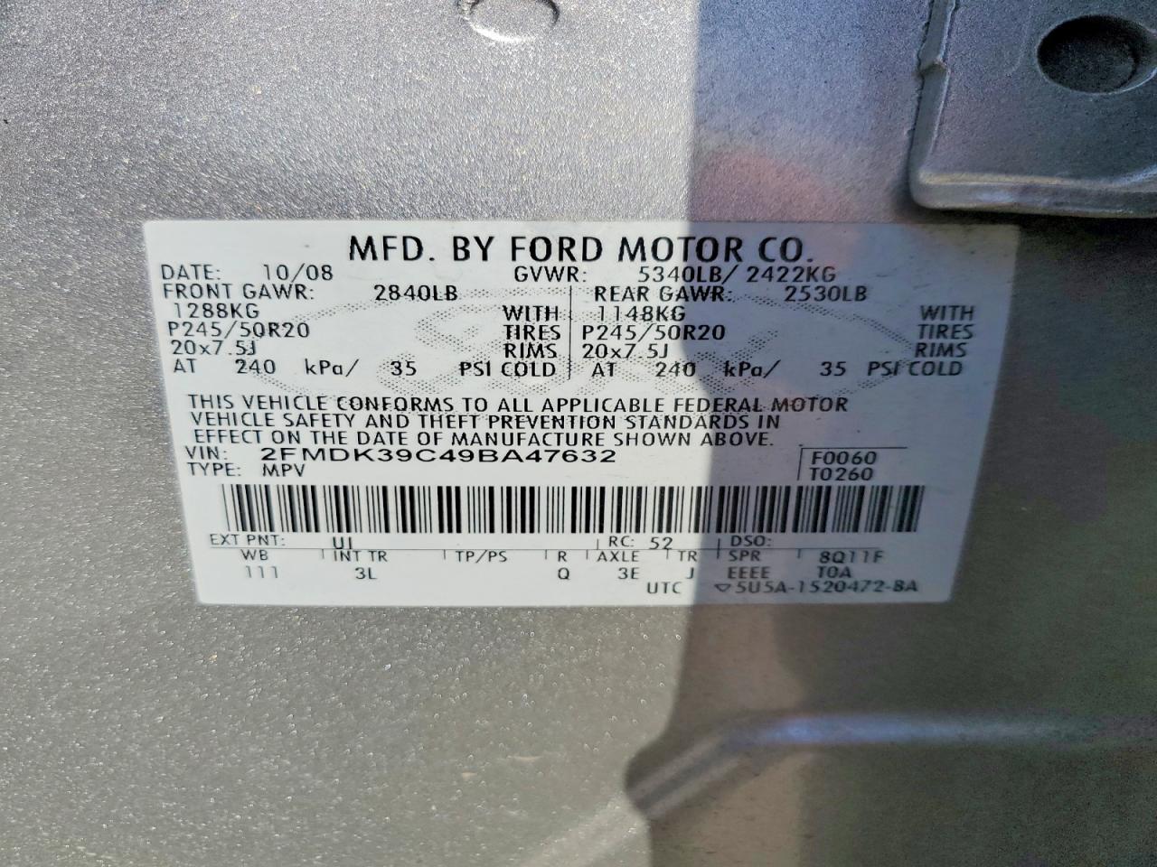 2009 Ford Edge Limited Silver vin: 2FMDK39C49BA47632
