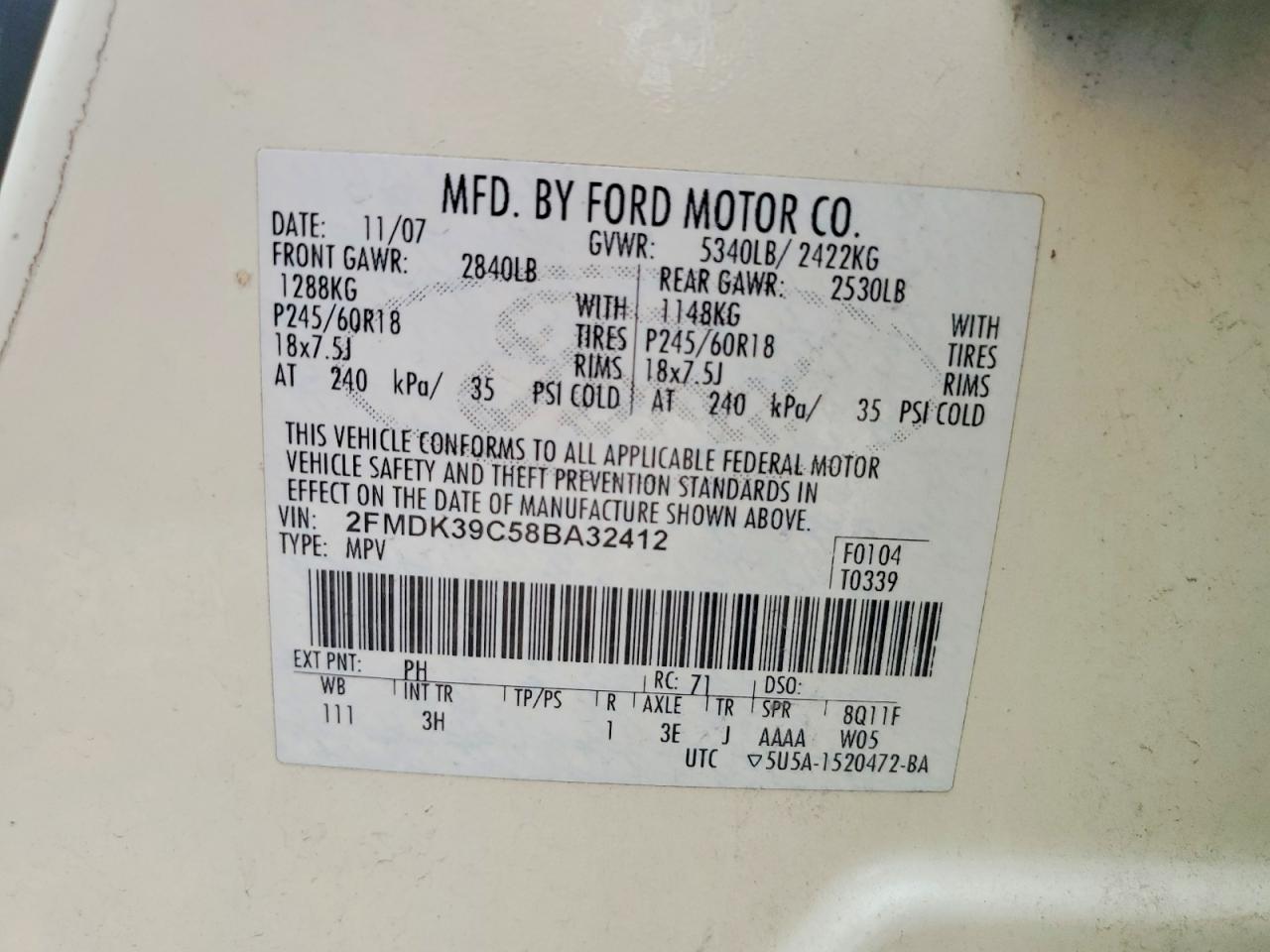 2008 Ford Edge Limited Beige vin: 2FMDK39C58BA32412